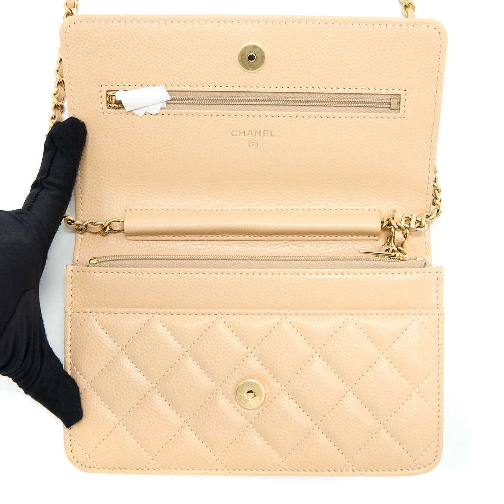CHANEL CLASSIC WALLET ON CHAIN CAVIAR BEIGE GHW (MICROCHIP)
