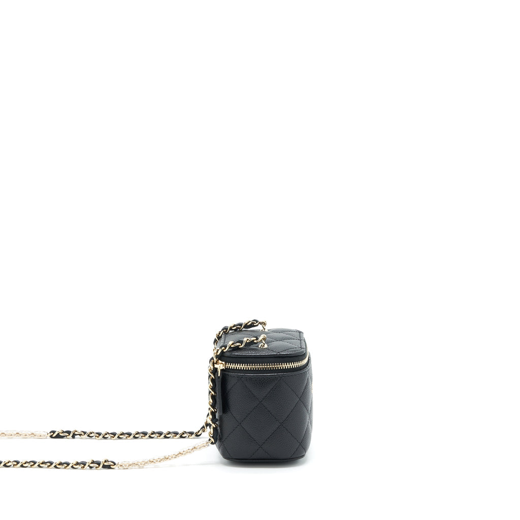 CHANEL 22S DETAILED LOGO MINI VANITY WITH CHAIN CAVIAR BLACK LGHW
