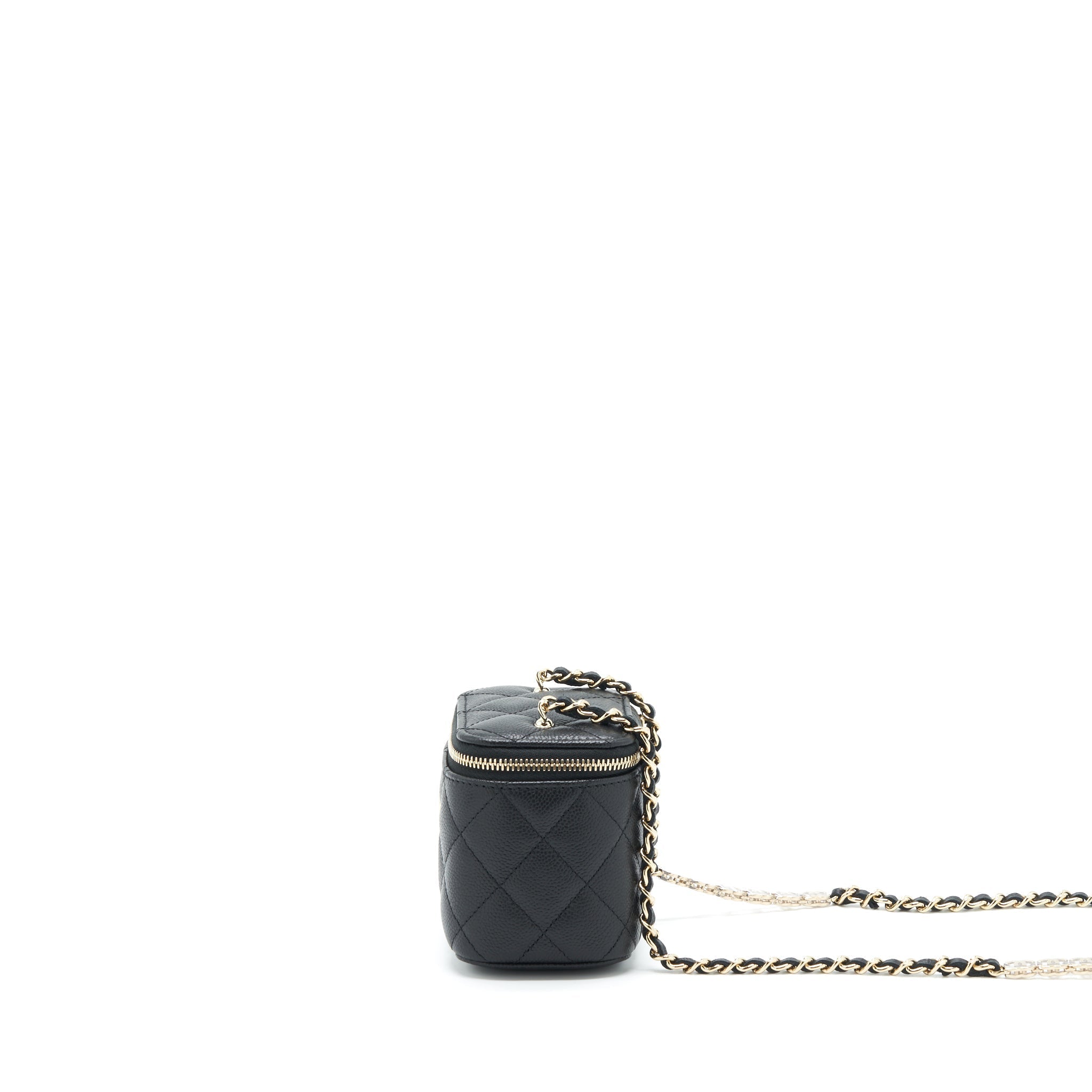 CHANEL 22S DETAILED LOGO MINI VANITY WITH CHAIN CAVIAR BLACK LGHW