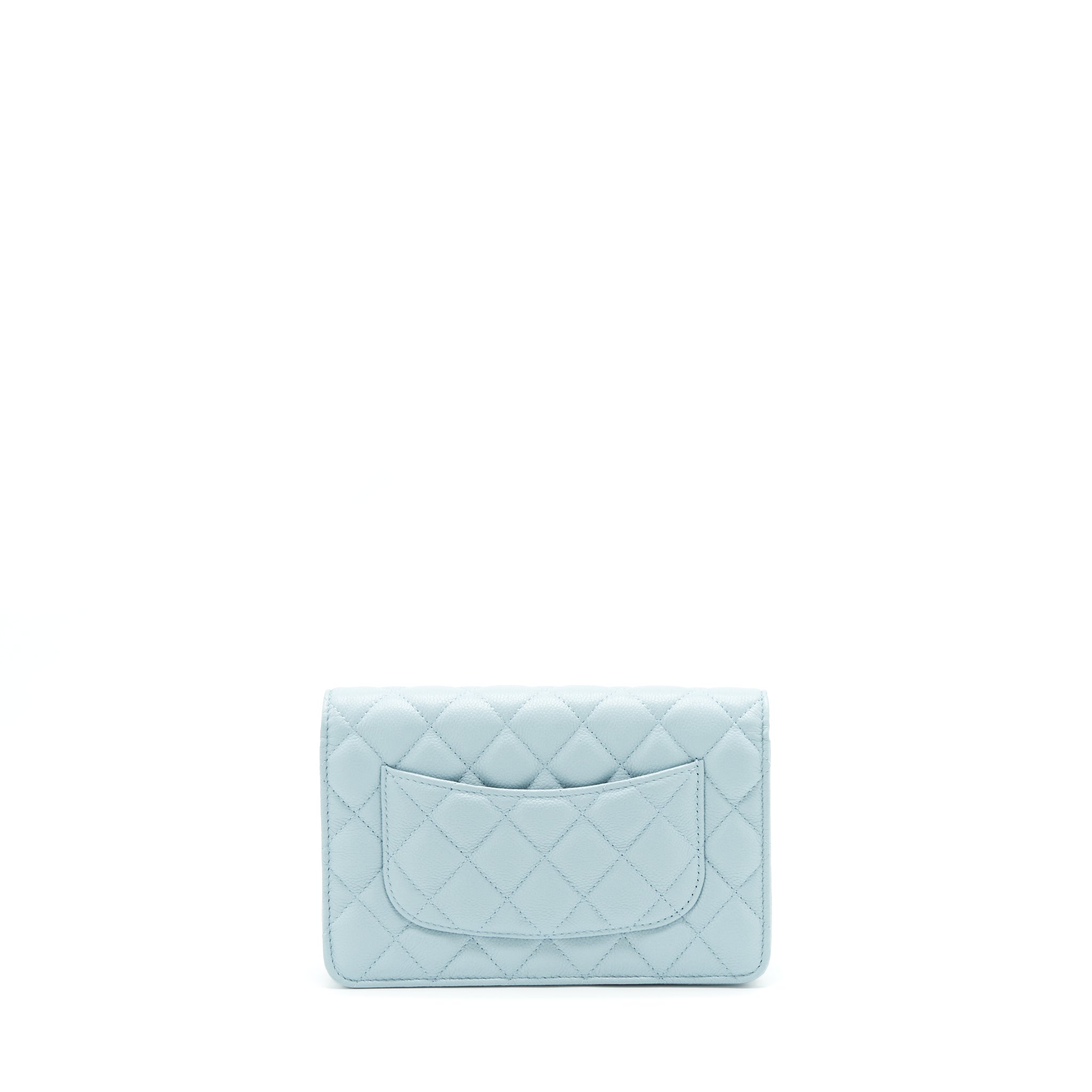 CHANEL 22P WALLET ON CHAIN WITH CC LOGO CHAIN CAVIAR LIGHT BLUE LGHW