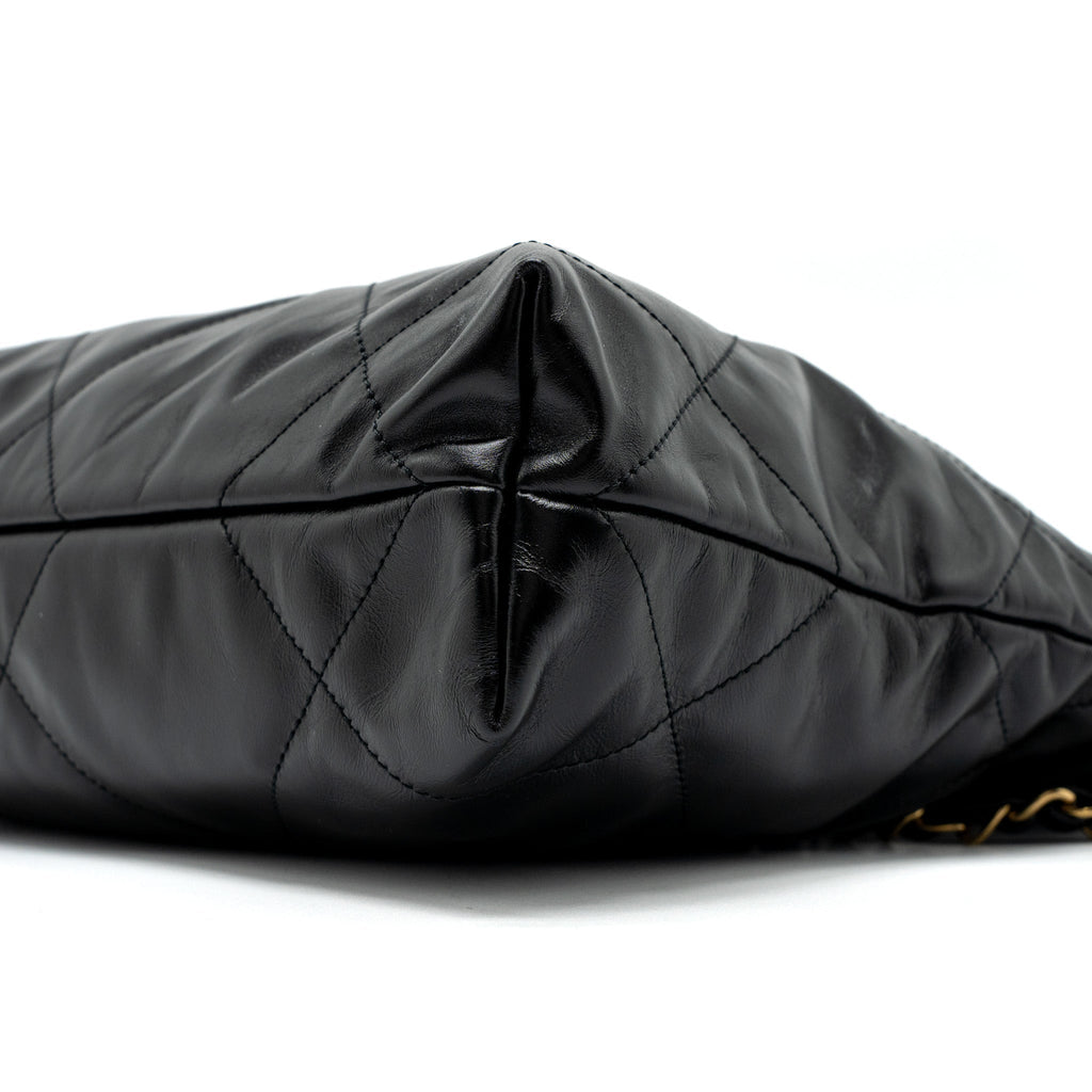 CHANEL SMALL 22 BAG SHINY CALFSKIN BLACK GHW (MICROCHIP)