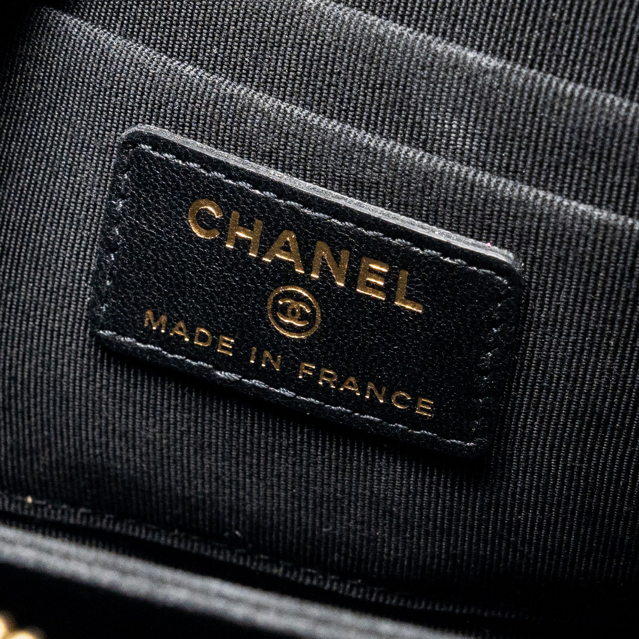 CHANEL COCO CHARMS QUILTED POUCH BAG LAMBSKIN BLACK GHW