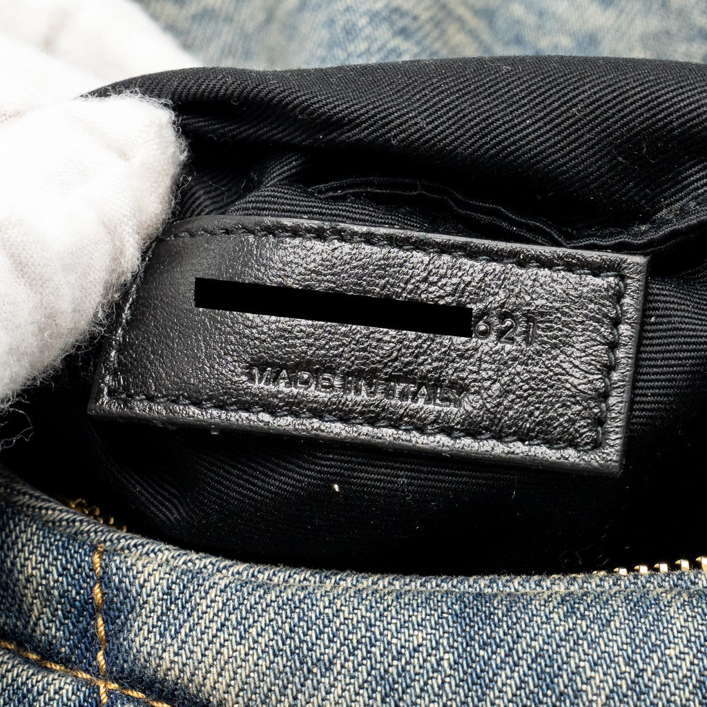 SAINT LAURENT/YSL TOY LOULOU PUFFER SHOULDER BAG DENIM INDIGO BLUE/CINNAMON GHW