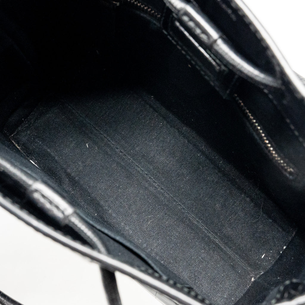 BALENCIAGA SHOPPING TOTE BAG XXS CROC EMBOSSED CALFSKIN BLACK SHW