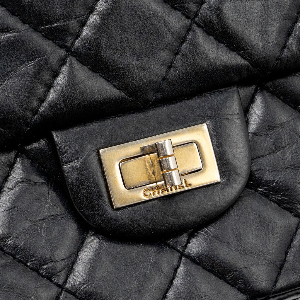 CHANEL LARGE 2.55 REISSUE FLAP BAG AGED CALFSKIN BLACK LGHW
