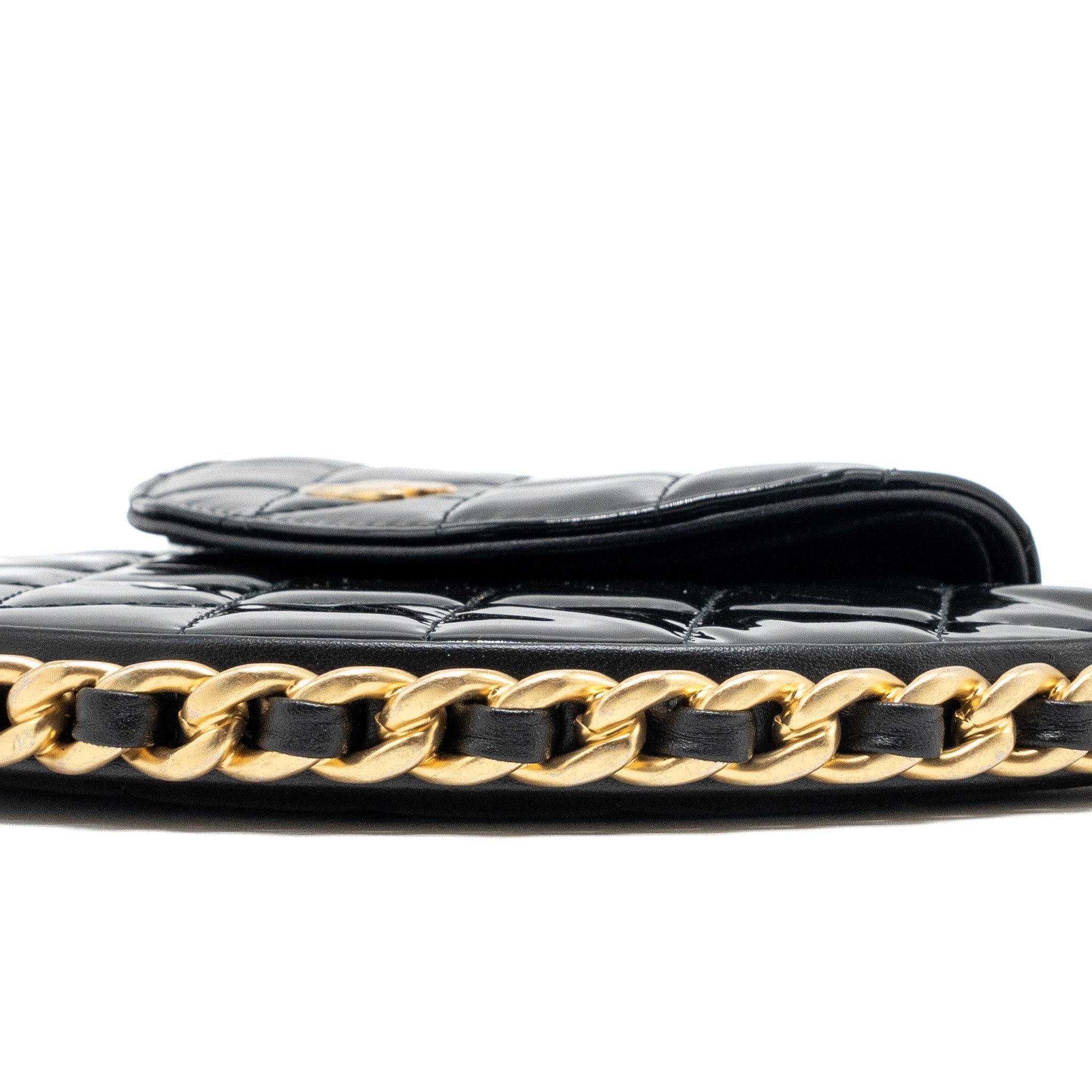 CHANEL 23K HOOP BAG PATENT LEATHER BLACK GHW (MICROCHIP)