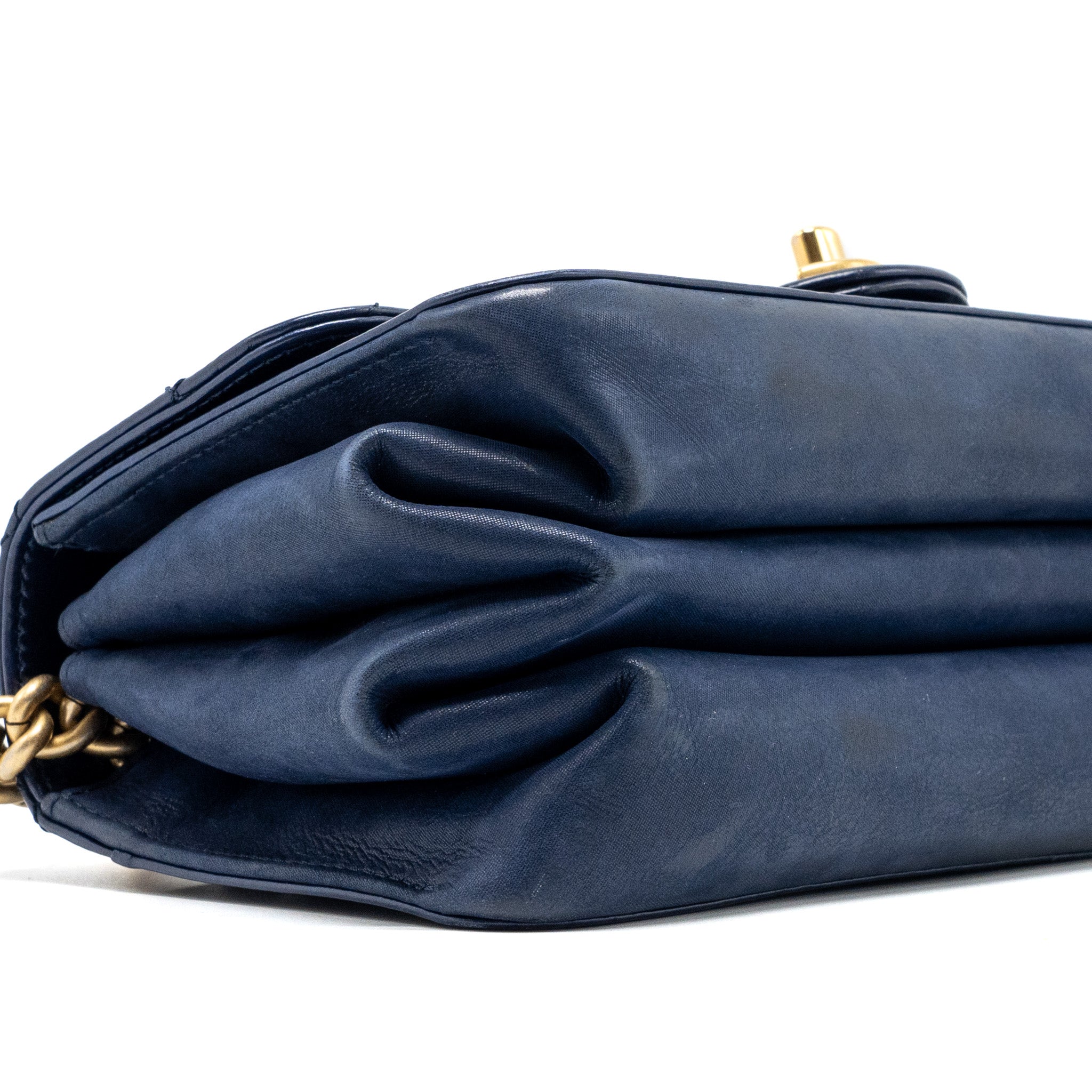CHANEL QUILTED FLAP BAG WITH CHAIN HANDLE CALFSKIN DARK BLUE GHW