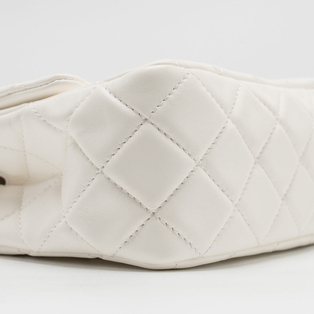 CHANEL PEARL CRUSH MINI SQUARE LAMBSKIN WHITE BRUSHED GHW (MICROCHIP)