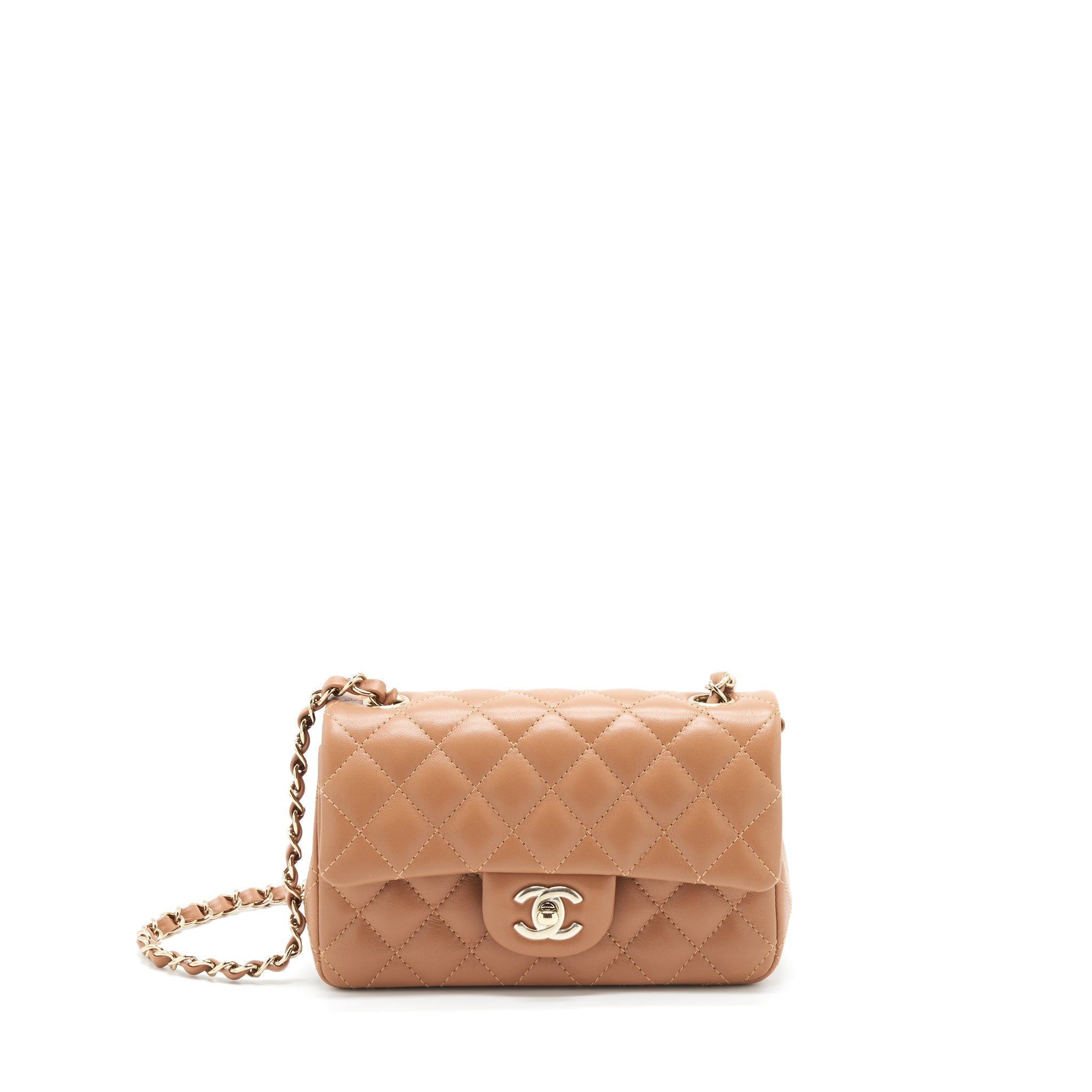 CHANEL 22S MINI RECTANGULAR FLAP BAG CARAMEL LGHW (MICROCHIP)