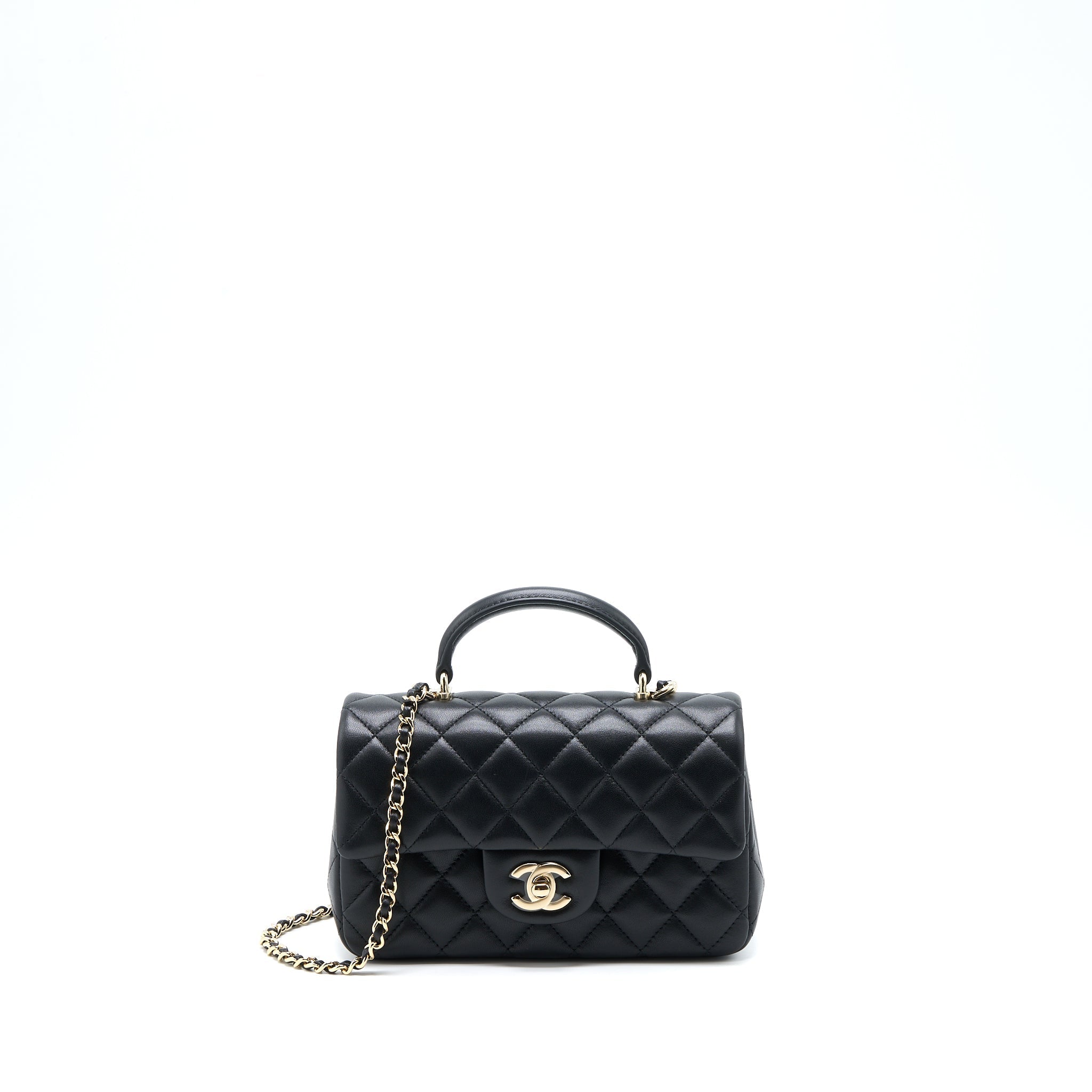 CHANEL TOP HANDLE MINI RECTANGULAR FLAP BAG LAMBSKIN BLACK LGHW (MICROCHIP)