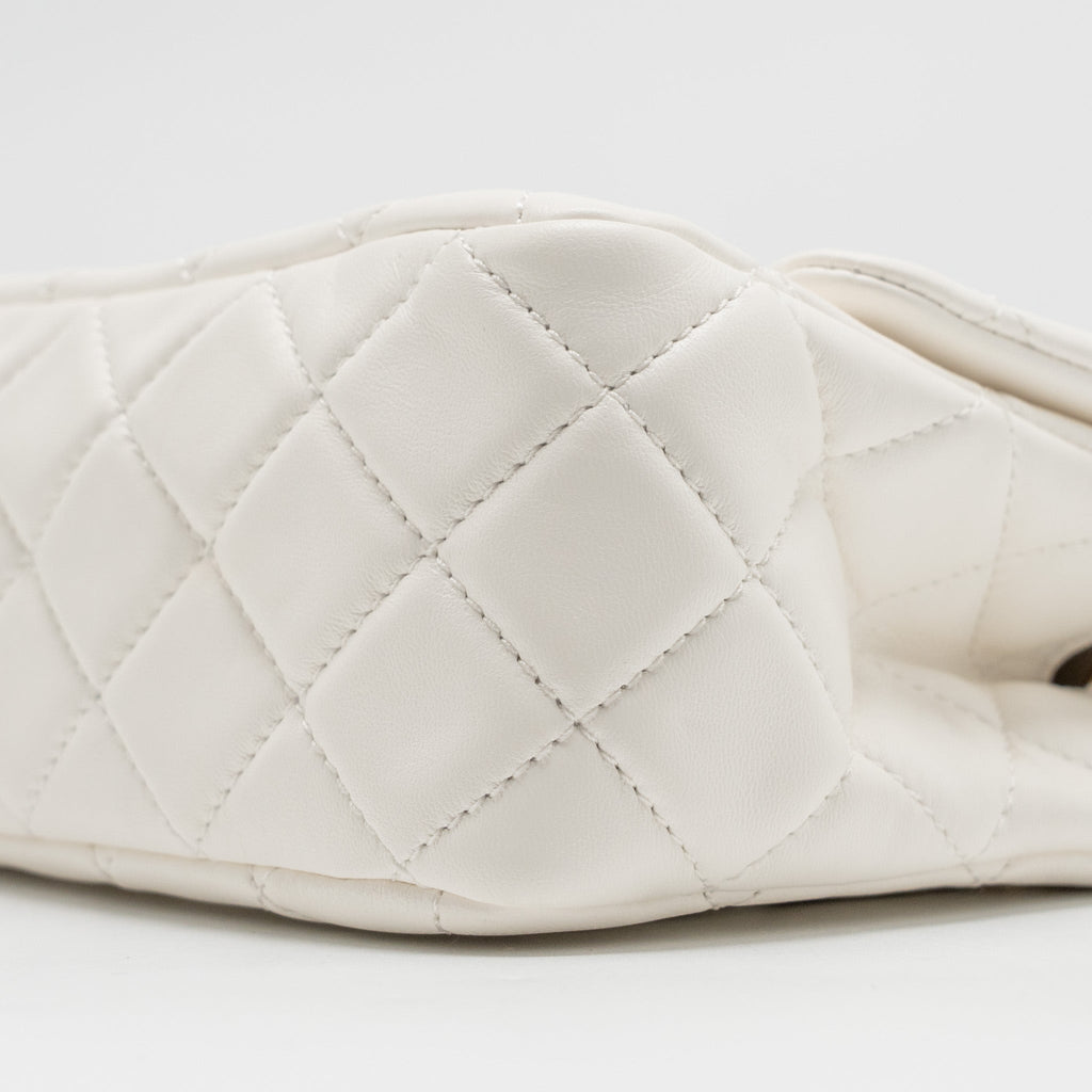 CHANEL PEARL CRUSH MINI SQUARE LAMBSKIN WHITE BRUSHED GHW (MICROCHIP)