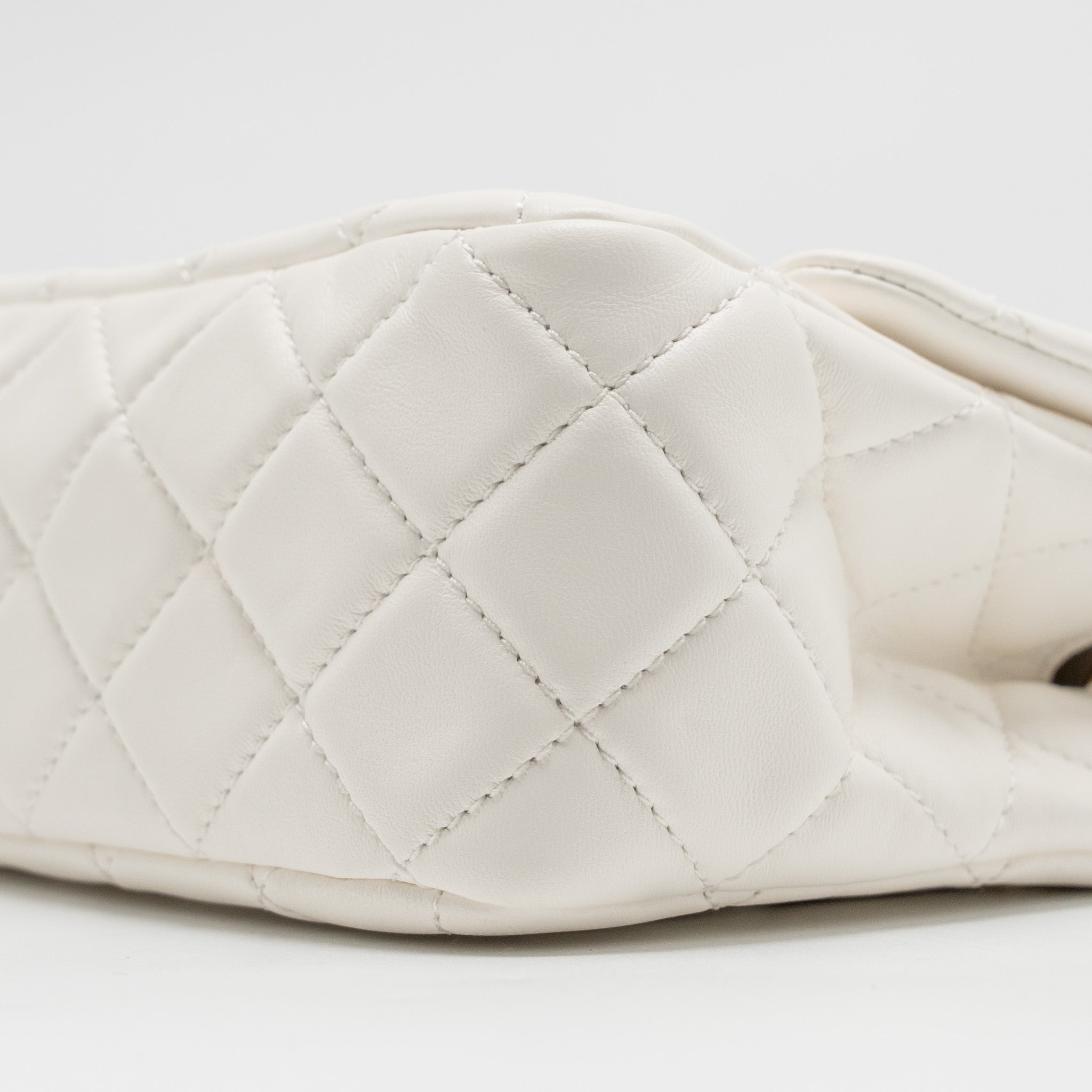 CHANEL PEARL CRUSH MINI SQUARE LAMBSKIN WHITE BRUSHED GHW (MICROCHIP)