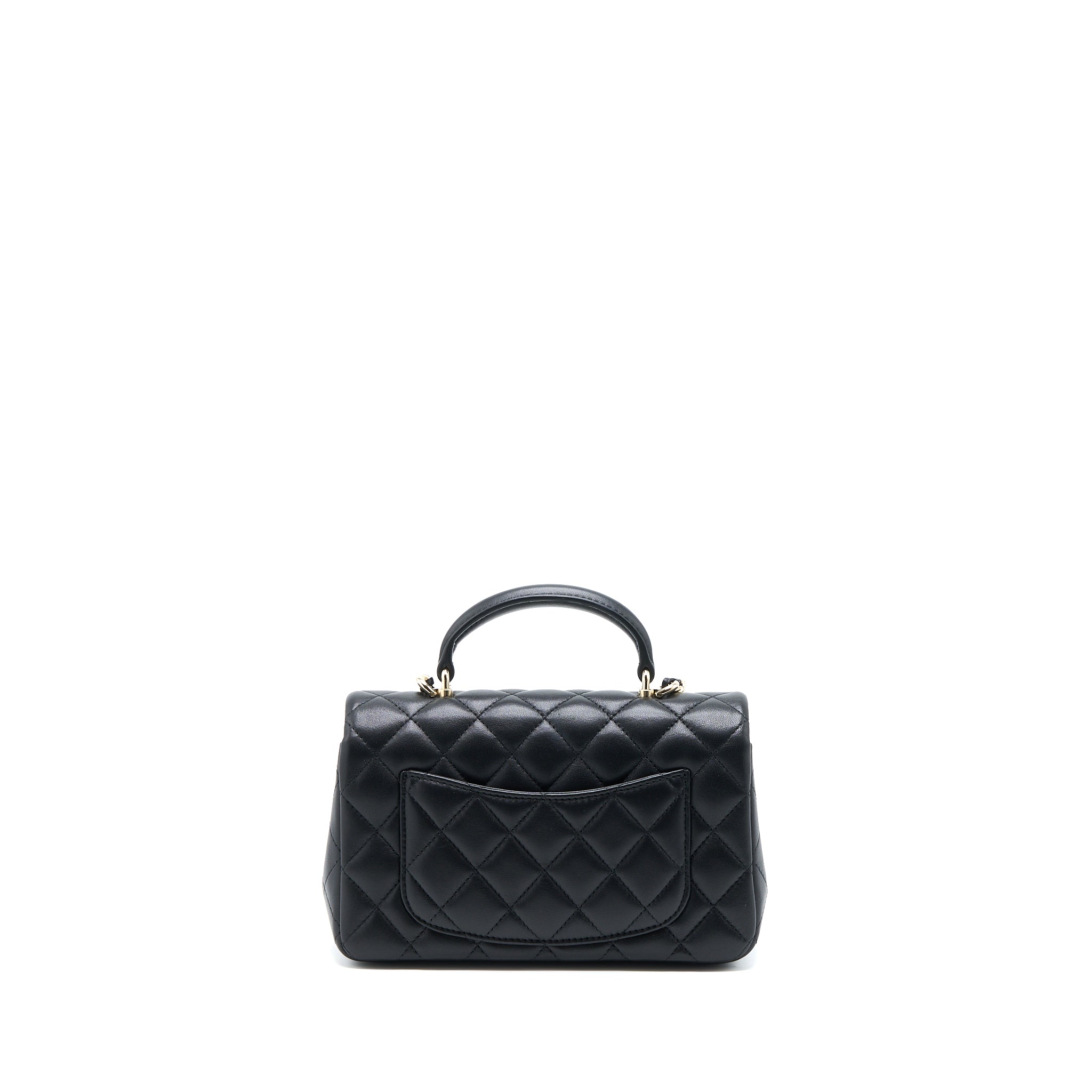 CHANEL TOP HANDLE MINI RECTANGULAR FLAP BAG LAMBSKIN BLACK LGHW (MICROCHIP)
