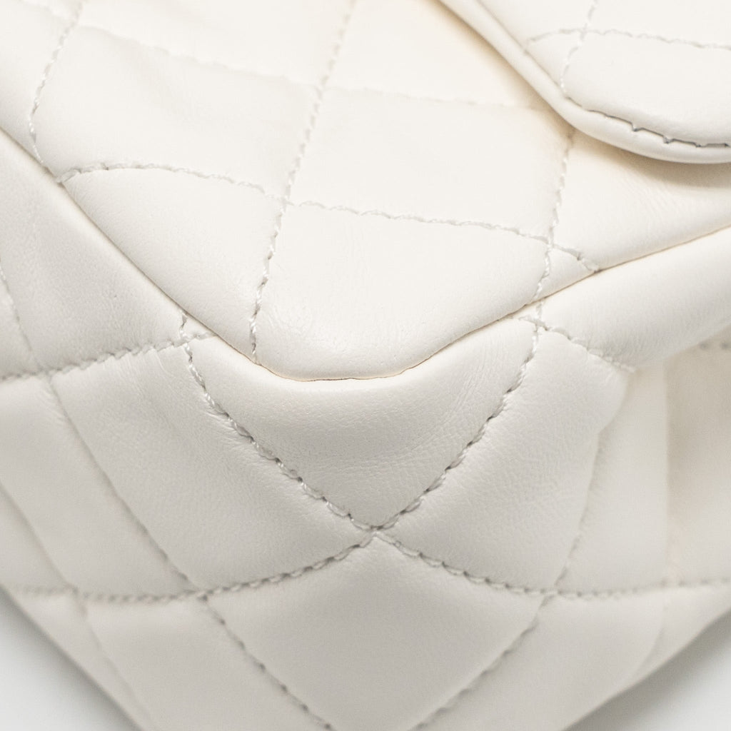 CHANEL PEARL CRUSH MINI SQUARE LAMBSKIN WHITE BRUSHED GHW (MICROCHIP)