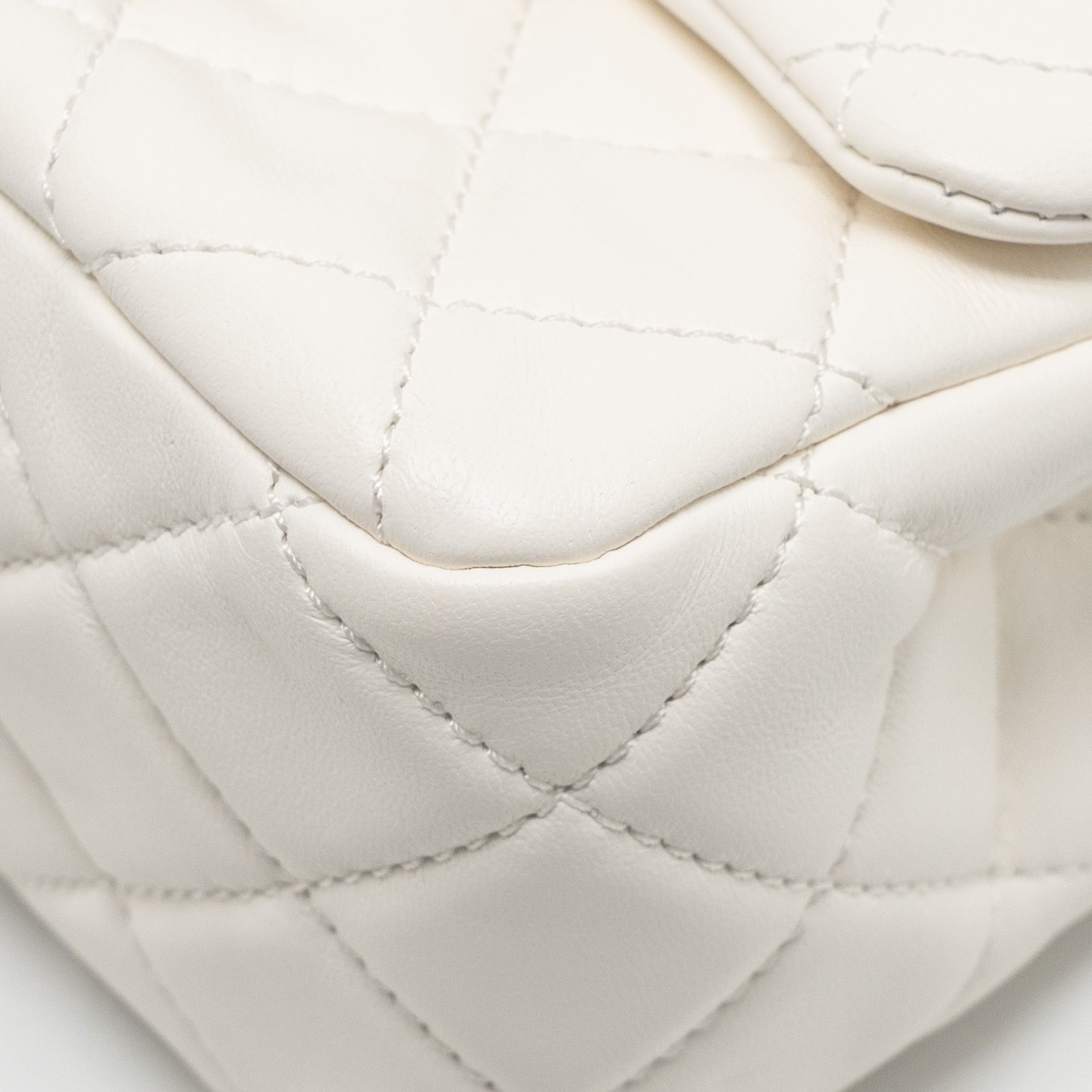CHANEL PEARL CRUSH MINI SQUARE LAMBSKIN WHITE BRUSHED GHW (MICROCHIP)