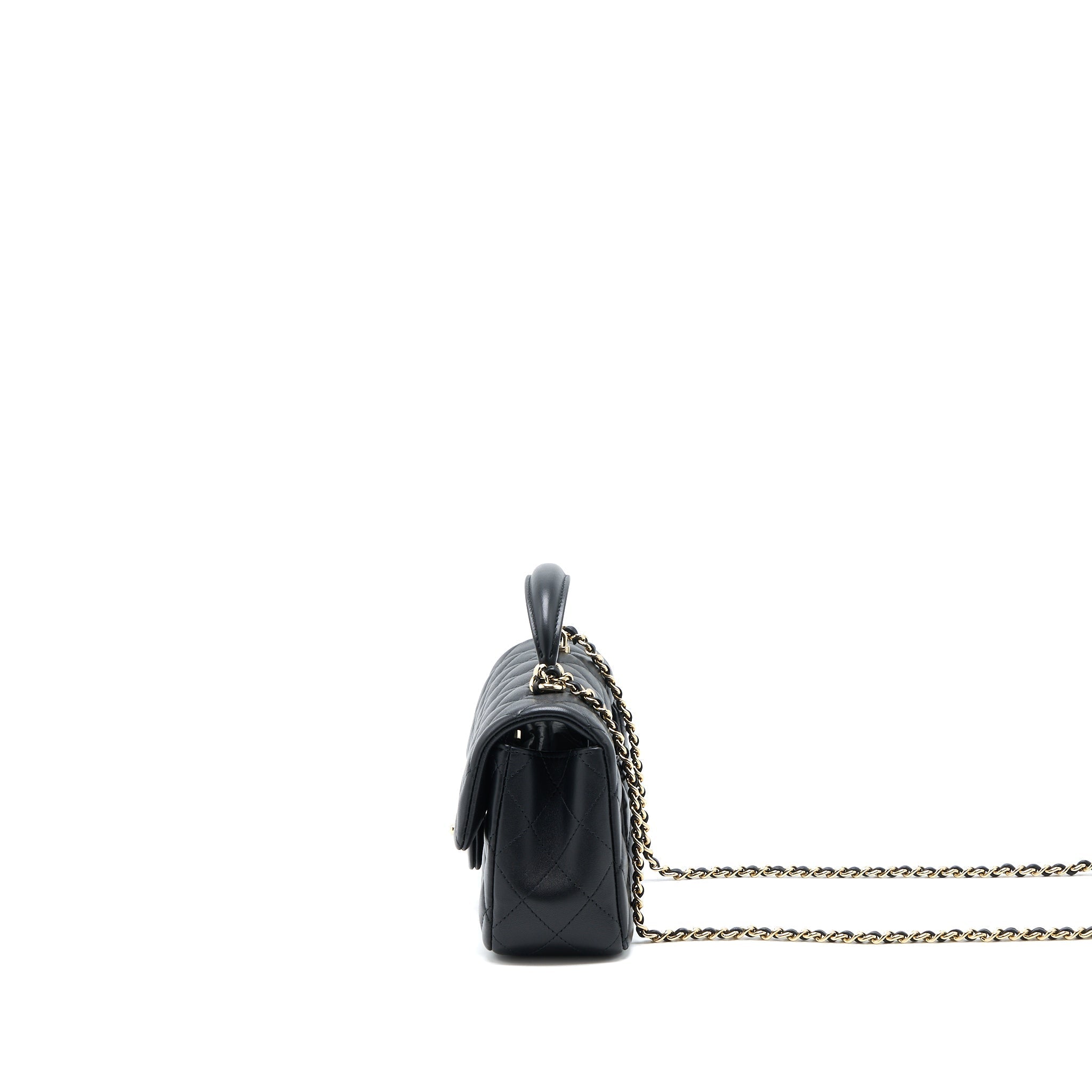 CHANEL TOP HANDLE MINI RECTANGULAR FLAP BAG LAMBSKIN BLACK LGHW (MICROCHIP)
