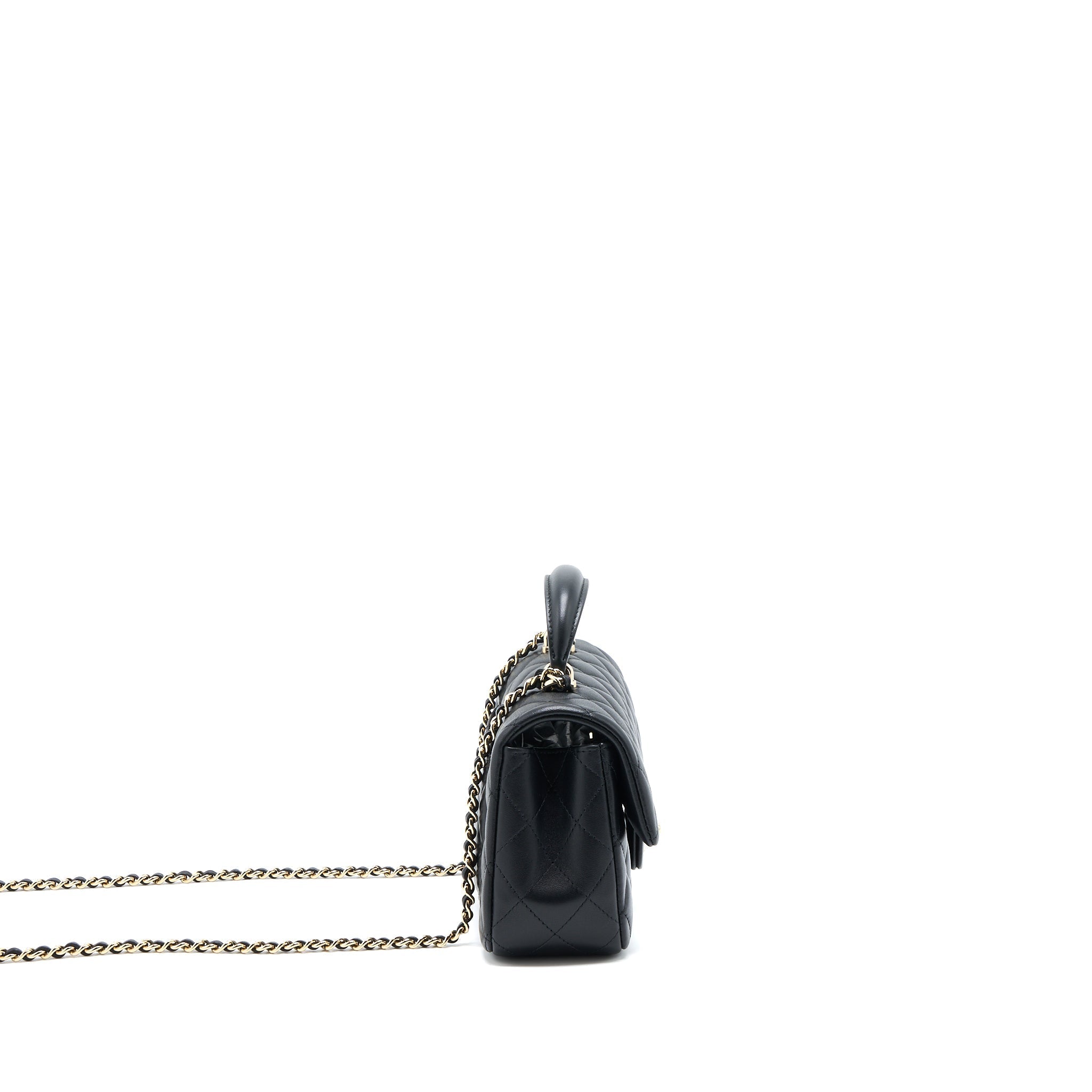 CHANEL TOP HANDLE MINI RECTANGULAR FLAP BAG LAMBSKIN BLACK LGHW (MICROCHIP)