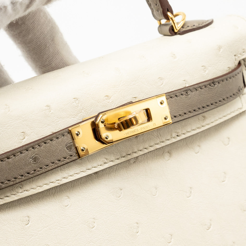 HERMES MINI KELLY II SPECIAL ORDER OSTRICH BETON / GRIS TOURTERELLE GHW