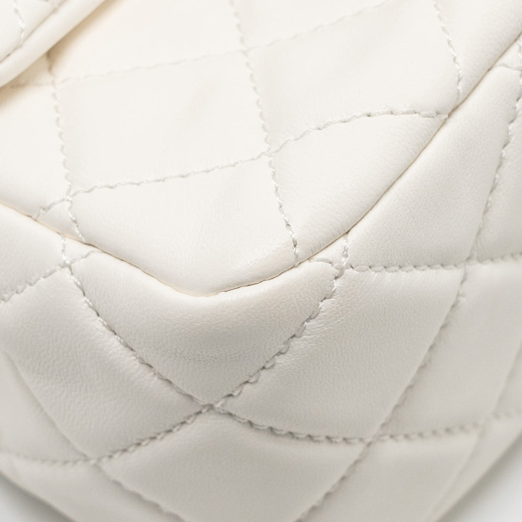 CHANEL PEARL CRUSH MINI SQUARE LAMBSKIN WHITE BRUSHED GHW (MICROCHIP)