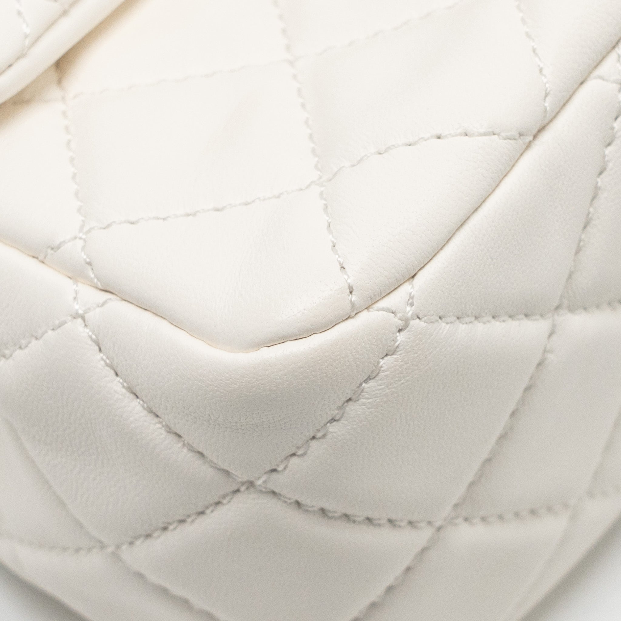 CHANEL PEARL CRUSH MINI SQUARE LAMBSKIN WHITE BRUSHED GHW (MICROCHIP)