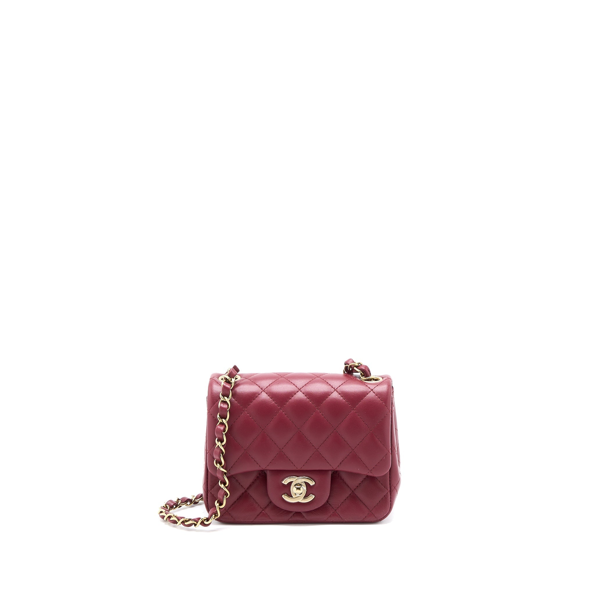 CHANEL 22A MINI SQUARE FLAP BAG LAMBSKIN BURGUNDY LGHW (MICROCHIP)