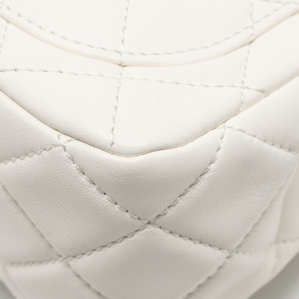 CHANEL PEARL CRUSH MINI SQUARE LAMBSKIN WHITE BRUSHED GHW (MICROCHIP)