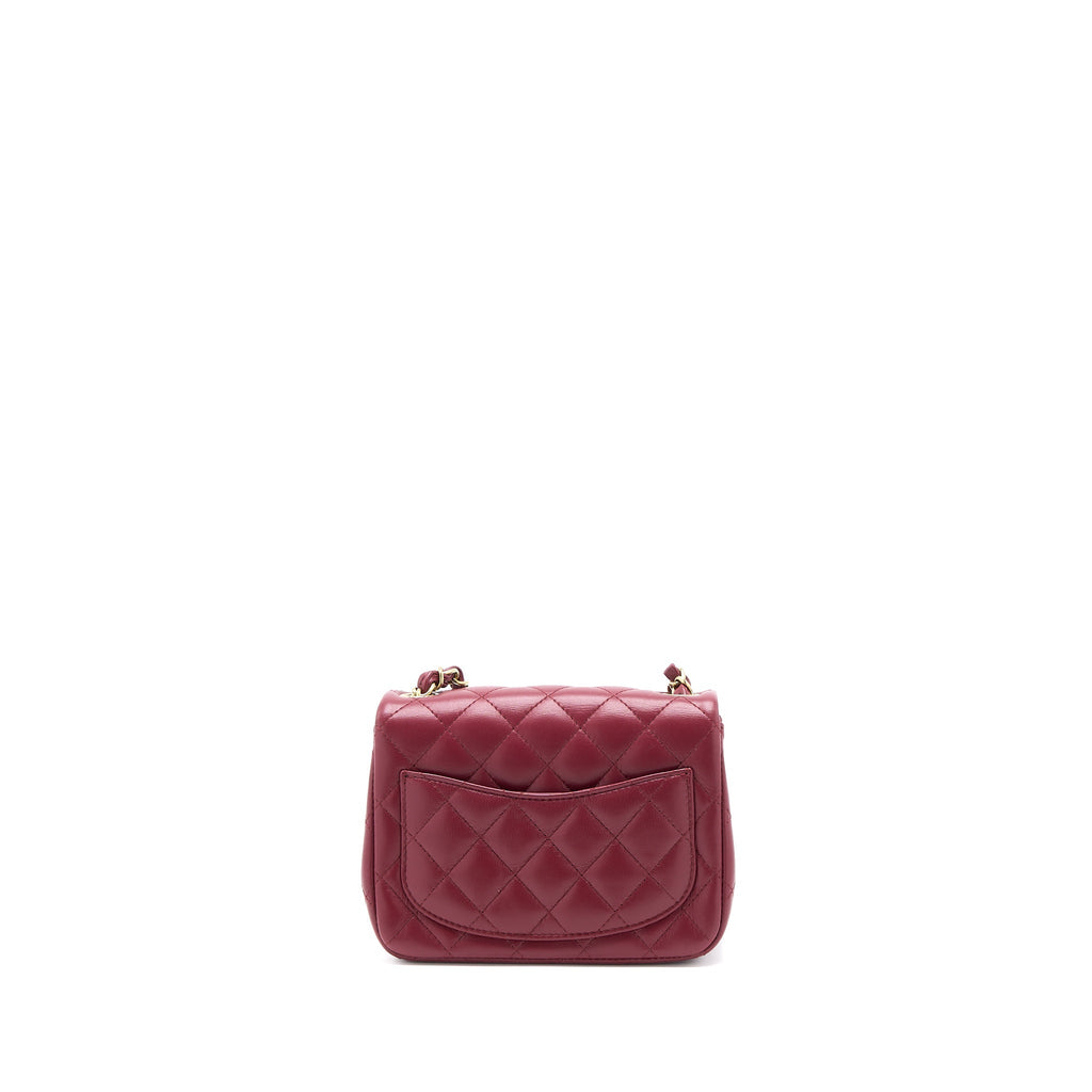 CHANEL 22A MINI SQUARE FLAP BAG LAMBSKIN BURGUNDY LGHW (MICROCHIP)