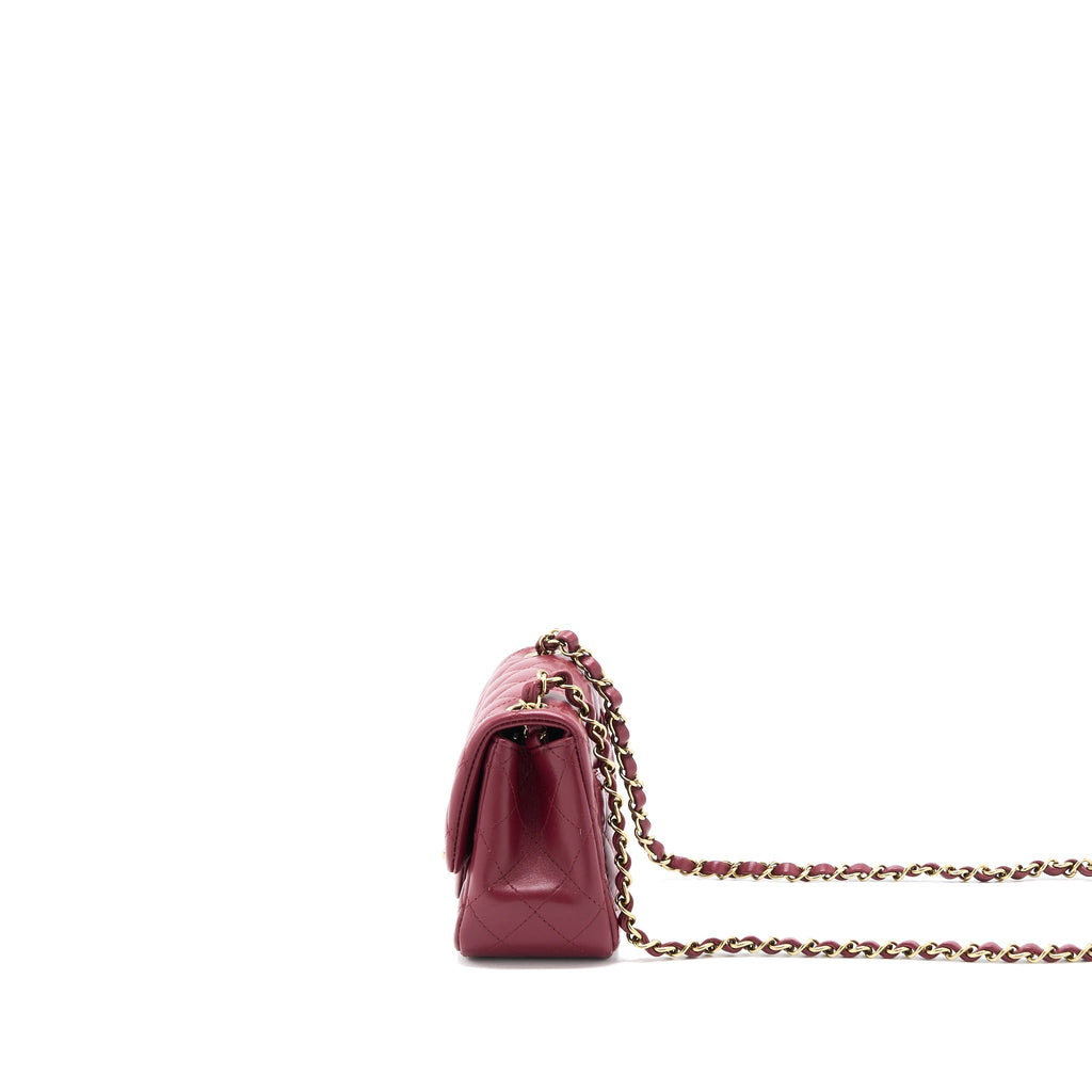 CHANEL 22A MINI SQUARE FLAP BAG LAMBSKIN BURGUNDY LGHW (MICROCHIP)