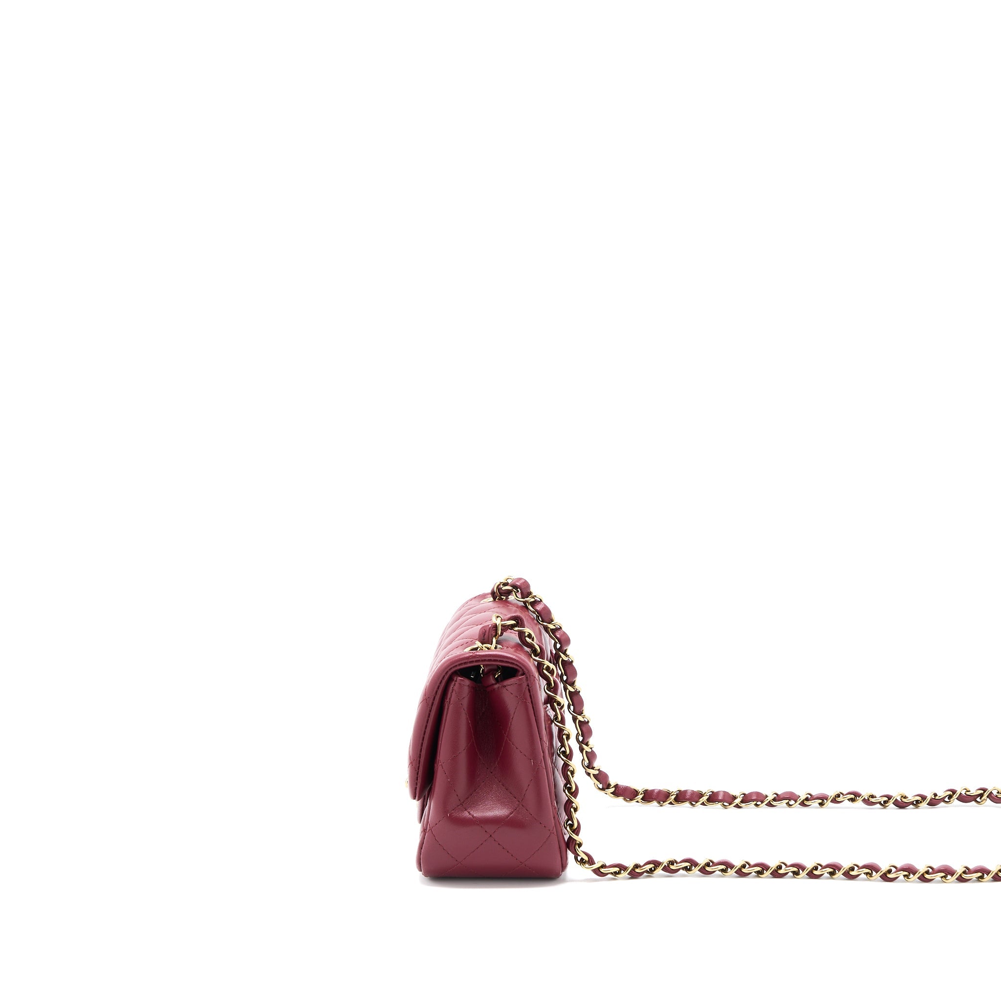 CHANEL 22A MINI SQUARE FLAP BAG LAMBSKIN BURGUNDY LGHW (MICROCHIP)