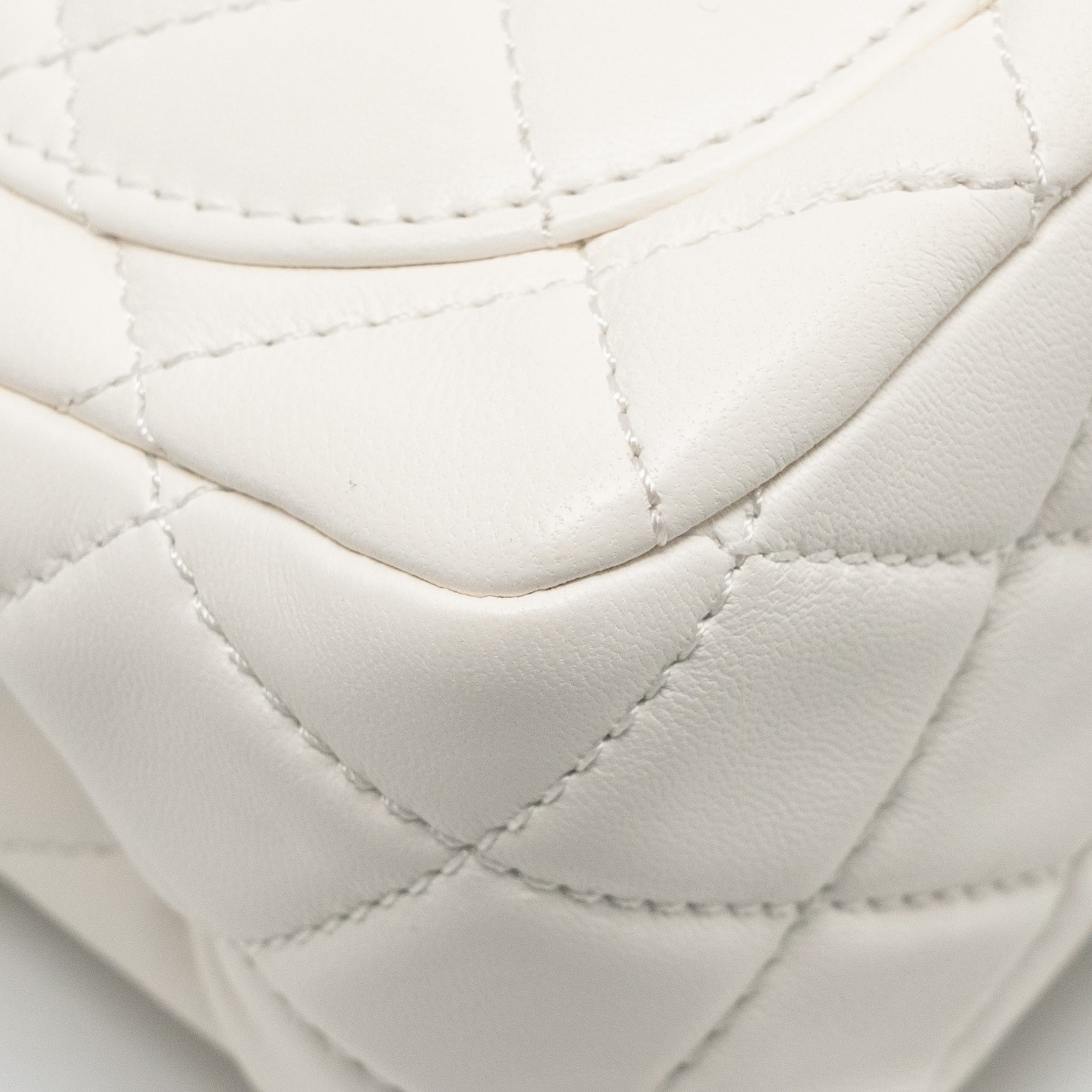 CHANEL PEARL CRUSH MINI SQUARE LAMBSKIN WHITE BRUSHED GHW (MICROCHIP)