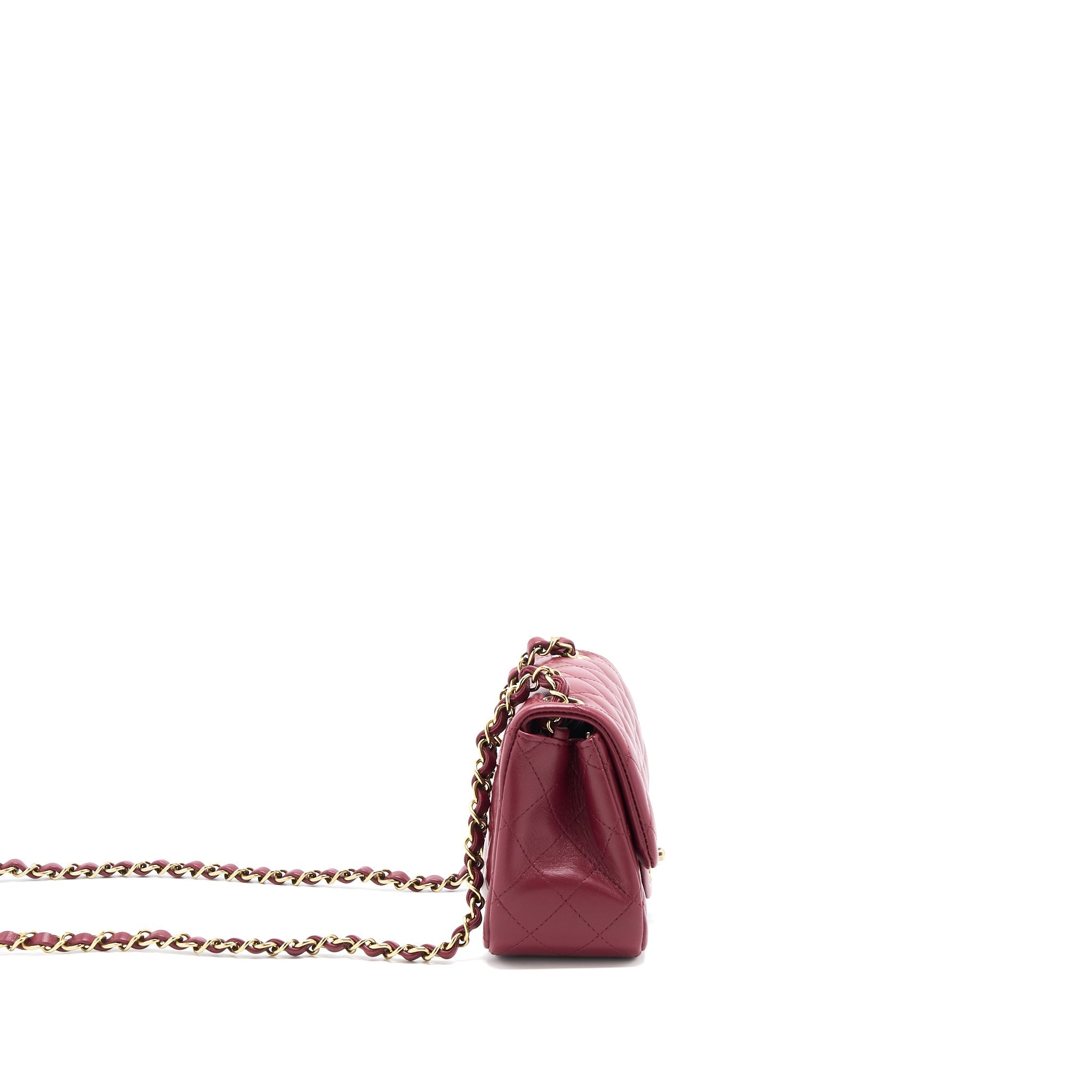 CHANEL 22A MINI SQUARE FLAP BAG LAMBSKIN BURGUNDY LGHW (MICROCHIP)