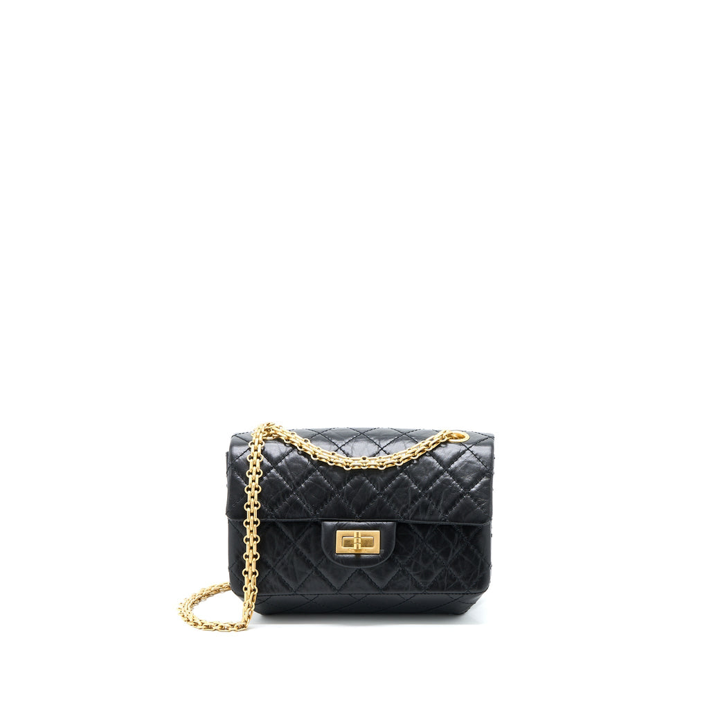 CHANEL MINI 2.55 REISSUE FLAP BAG AGED CALFSKIN BLACK BRUSHED GHW (MICROCHIP)