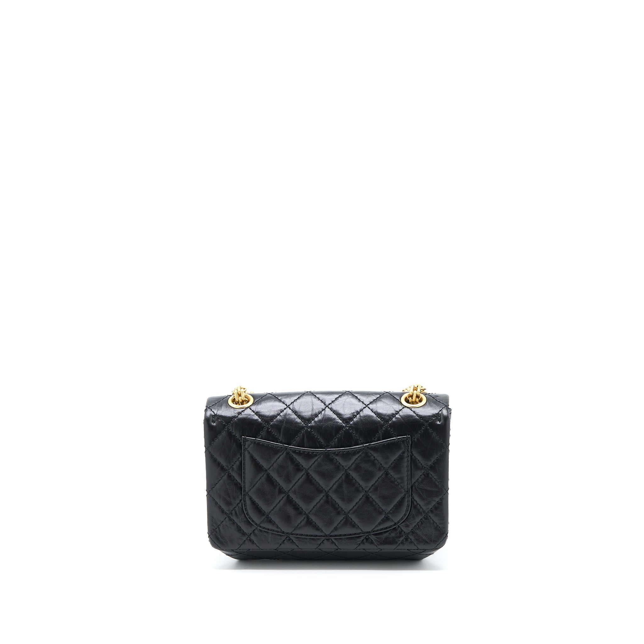 CHANEL MINI 2.55 REISSUE FLAP BAG AGED CALFSKIN BLACK BRUSHED GHW (MICROCHIP)