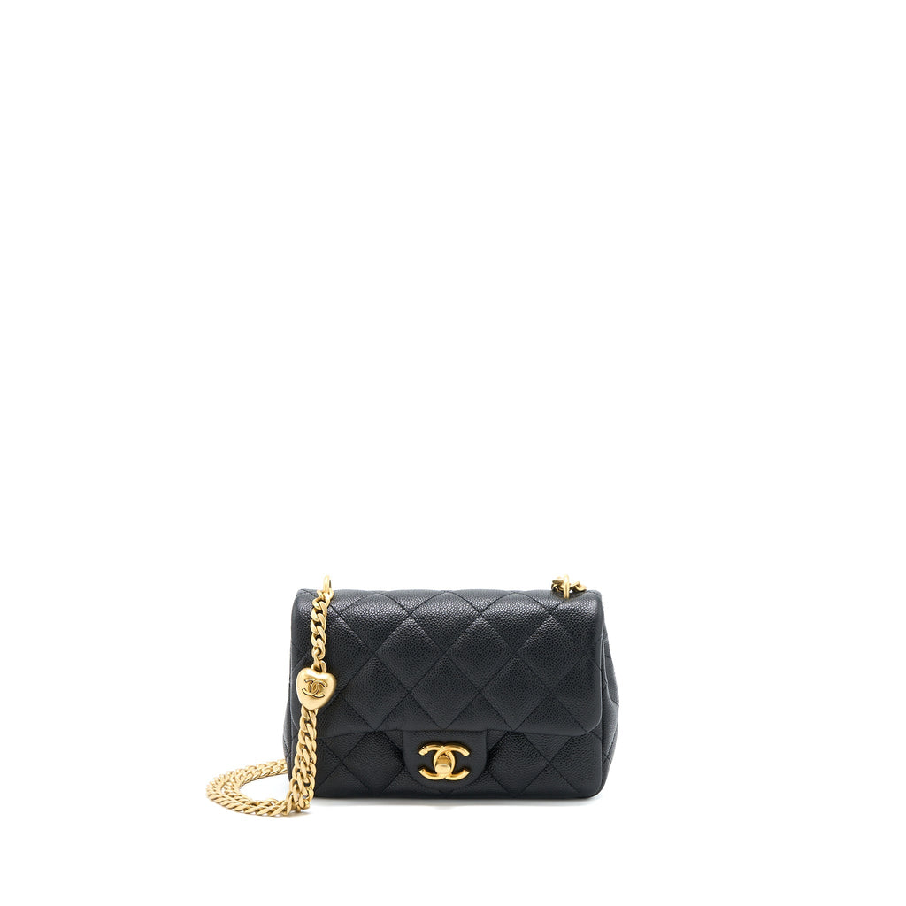 CHANEL 23P MINI COCO LOVE FLAP BAG CAVIAR BLACK GHW (MICROCHIP)