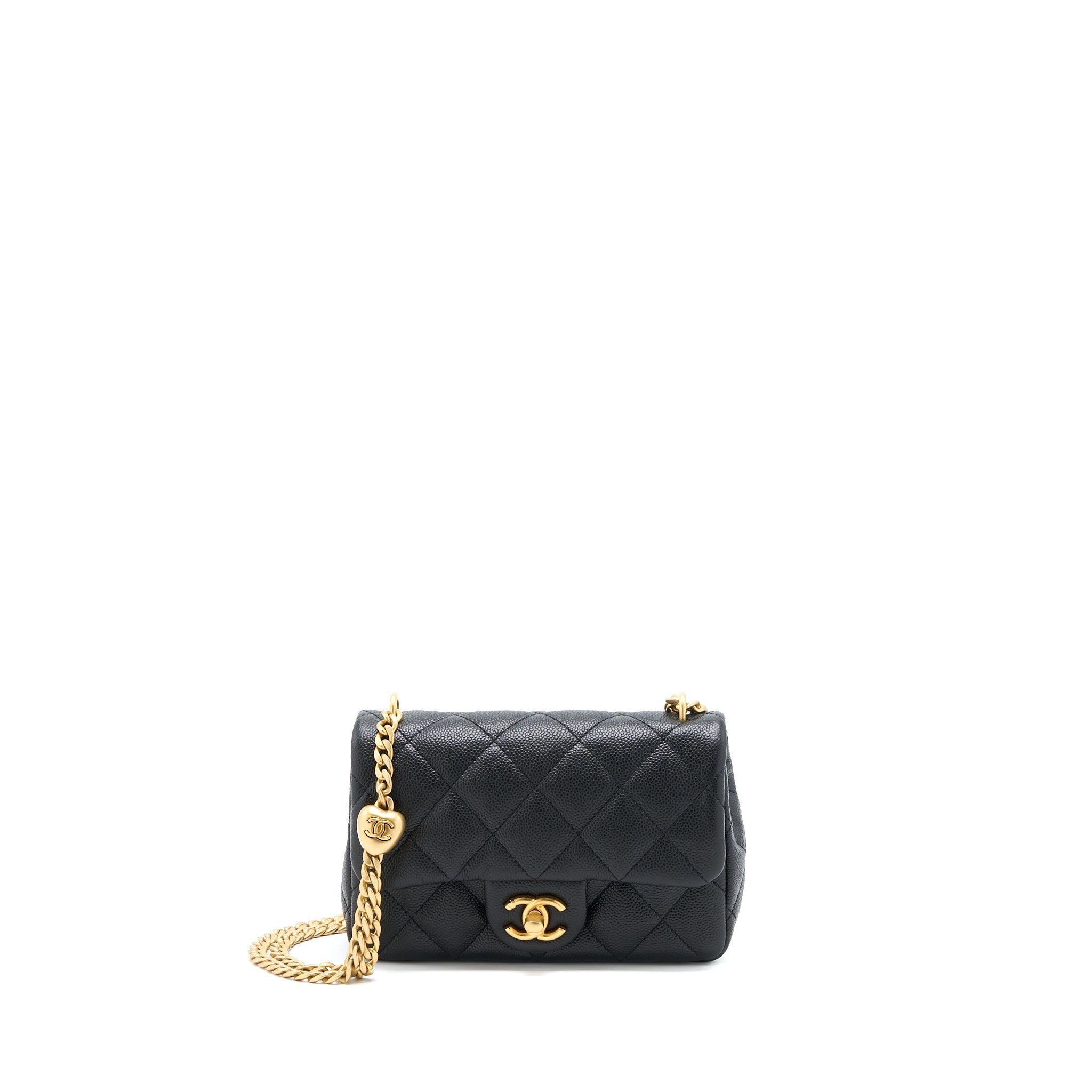 CHANEL 23P MINI COCO LOVE FLAP BAG CAVIAR BLACK GHW (MICROCHIP)