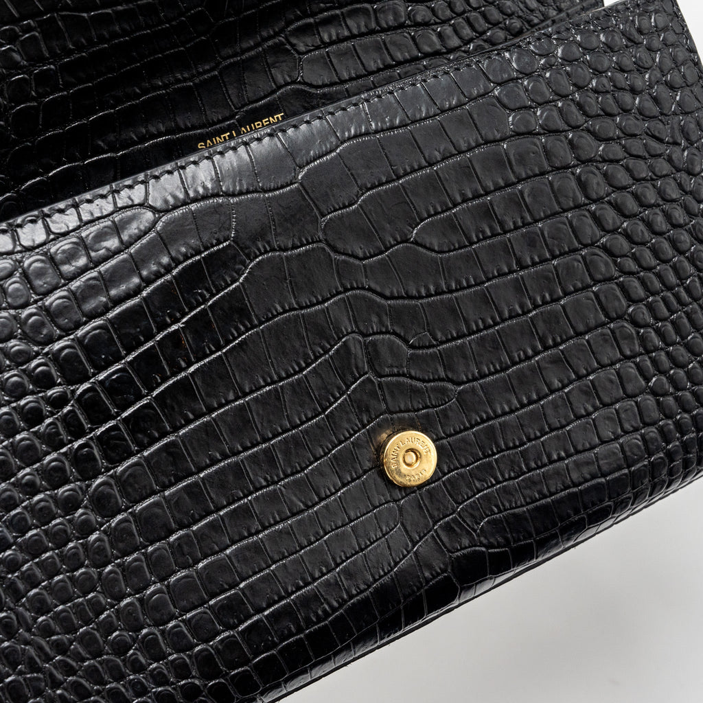 SAINT LAURENT KATE BAG TASSEL CROC-EMBOSSED BLACK GHW