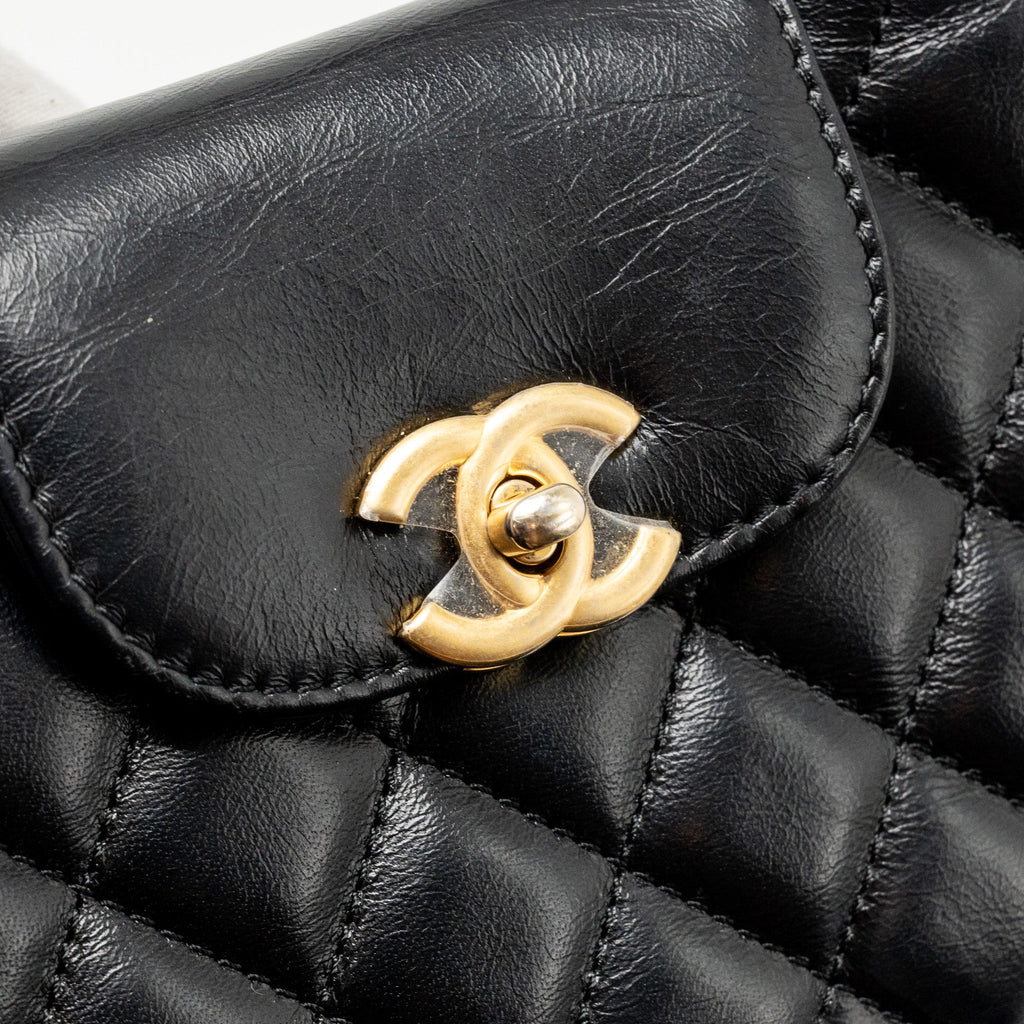 CHANEL MINI KELLY SHOPPING TOTE BAG CALFSKIN BLACK GHW (MICROCHIP)