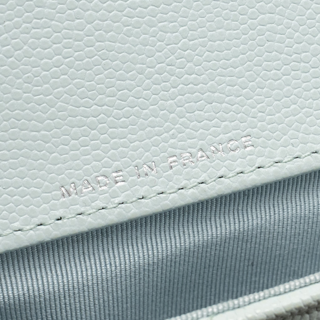 CHANEL SUNGLASSES CASE CLUTCH WITH CHAIN CAVIAR LIGHT BLUE SHW