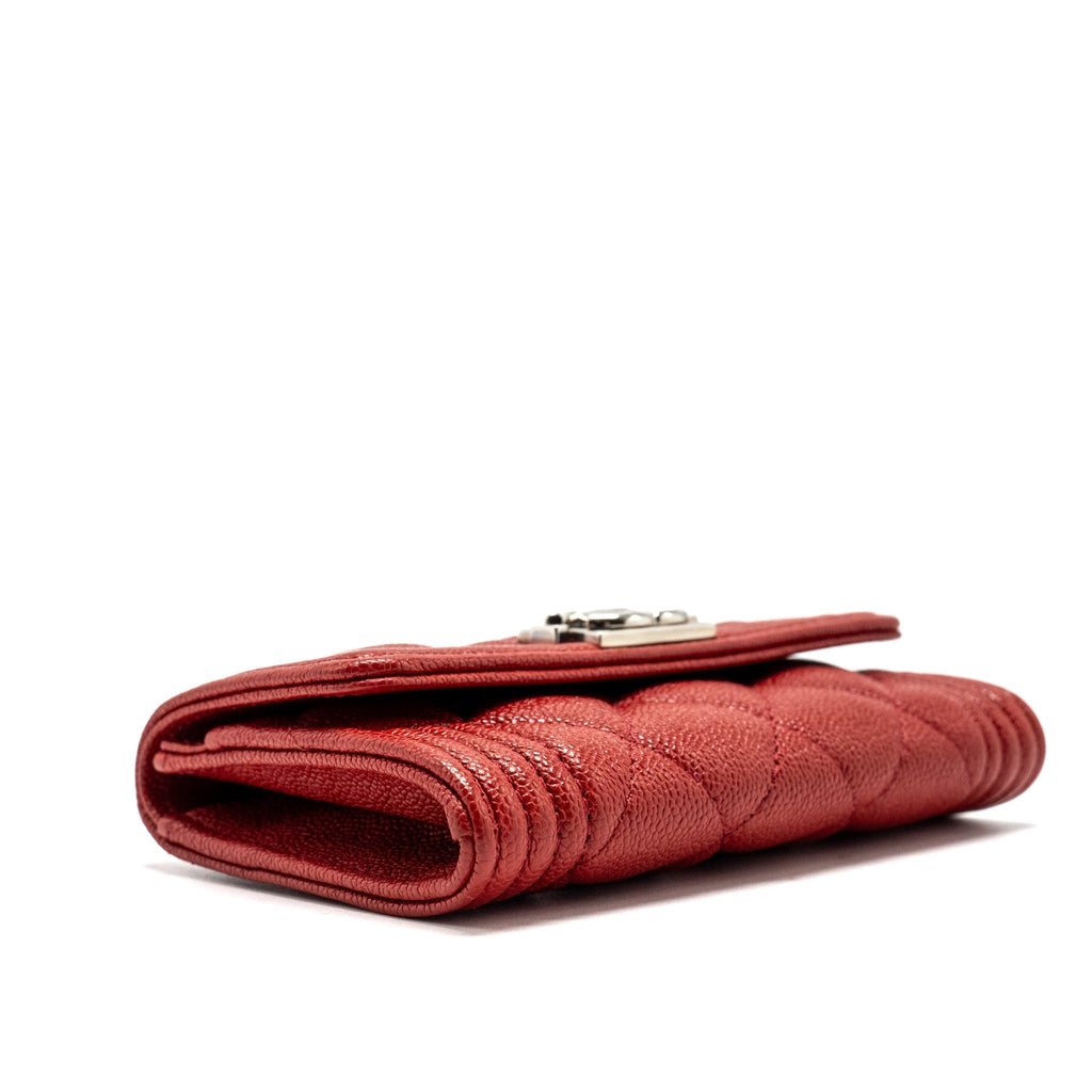 CHANEL BOY FLAP CARD HOLDER CAVIAR RED SHW
