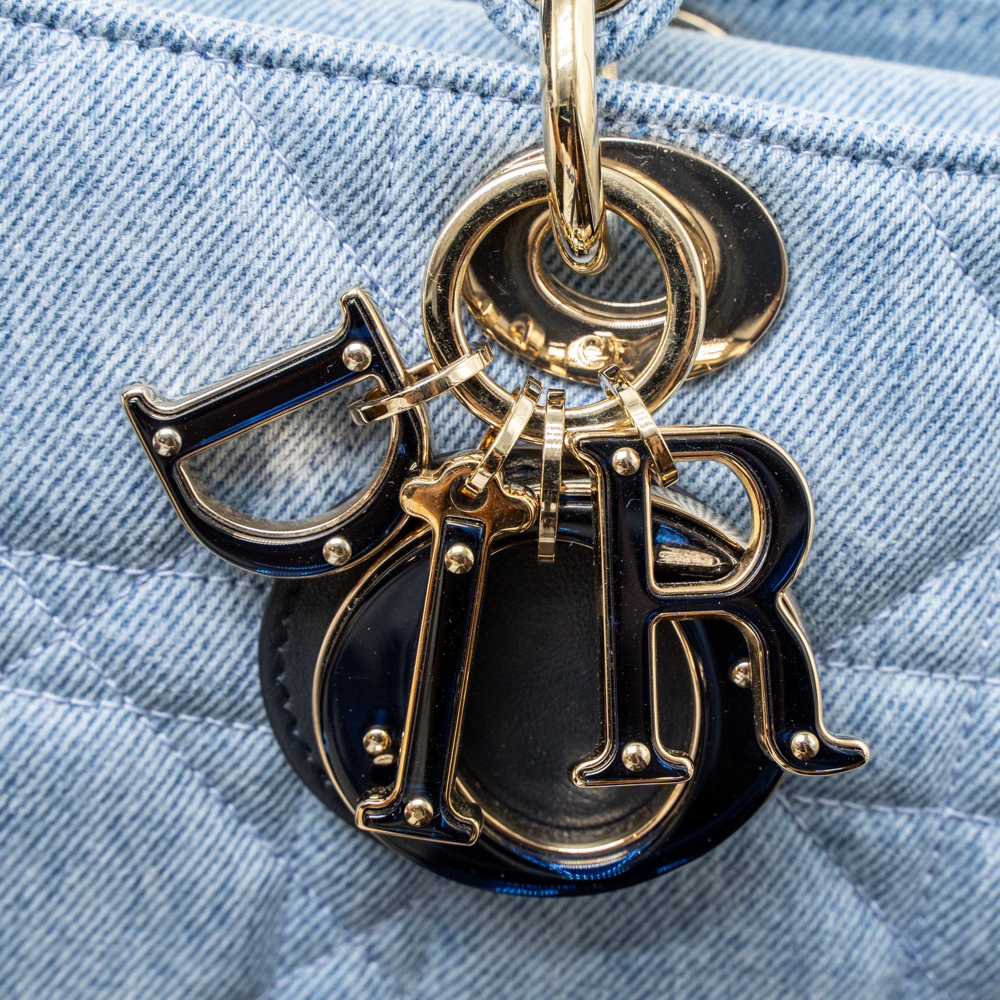 DIOR SMALL LADY D-JOY BAG MACROCANNAGE DENIM BLUE LGHW