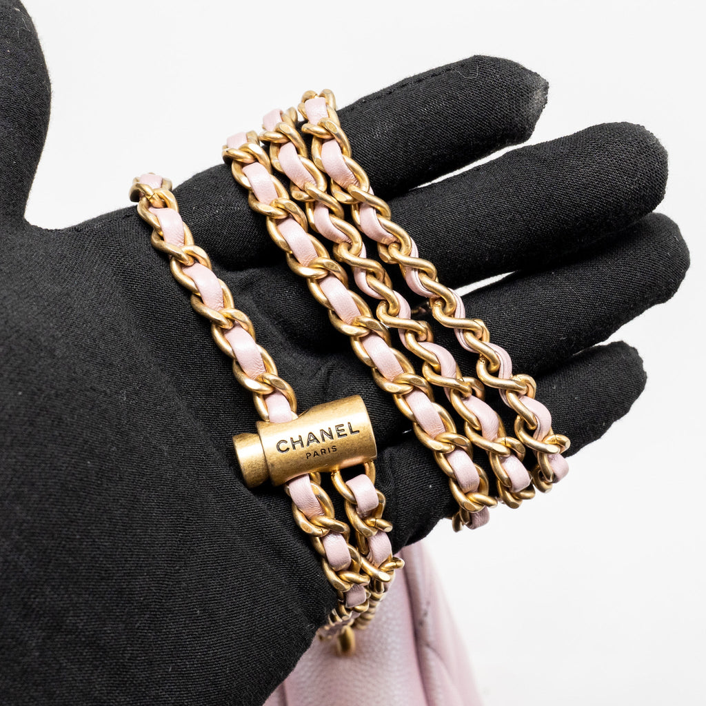 CHANEL 21K MY PERFECT MINI FLAP BAG CAVIAR IRIDESCENT PINK GHW (MICROCHIP)