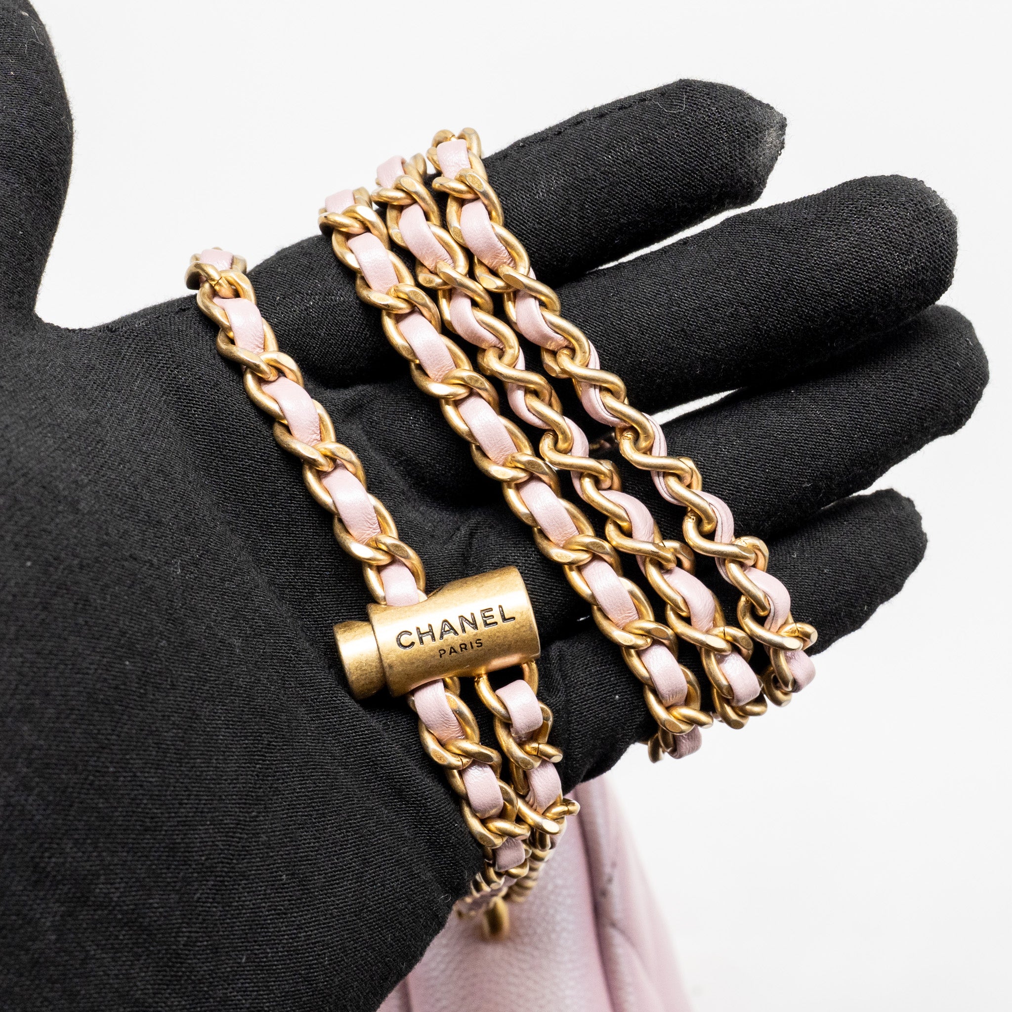 CHANEL 21K MY PERFECT MINI FLAP BAG CAVIAR IRIDESCENT PINK GHW (MICROCHIP)
