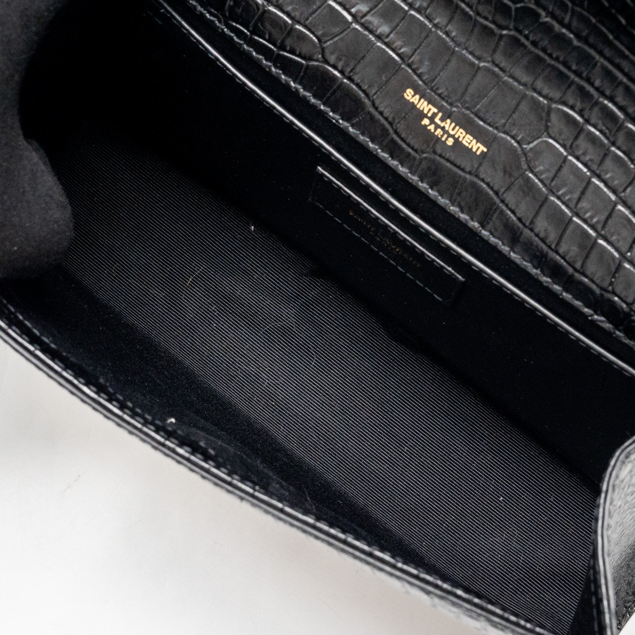 SAINT LAURENT KATE BAG TASSEL CROC-EMBOSSED BLACK GHW