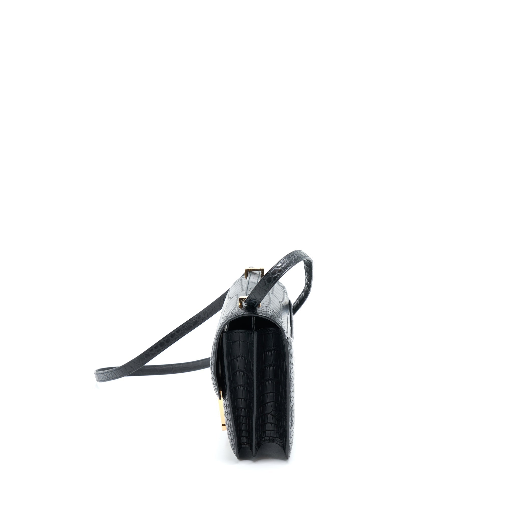 HERMES MINI CONSTANCE ALLIGATOR MISSISSIPPIENSIS MAT BLACK RGHW