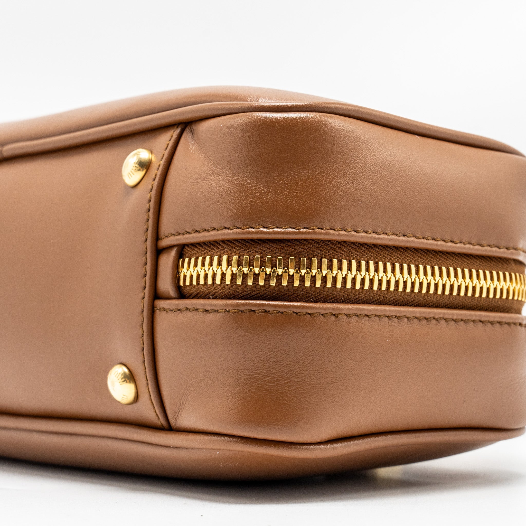 MIU MIU COGNAC ARCADIE LEATHER BAG GHW