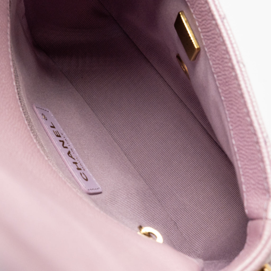 CHANEL 21K MY PERFECT MINI FLAP BAG CAVIAR IRIDESCENT PINK GHW (MICROCHIP)