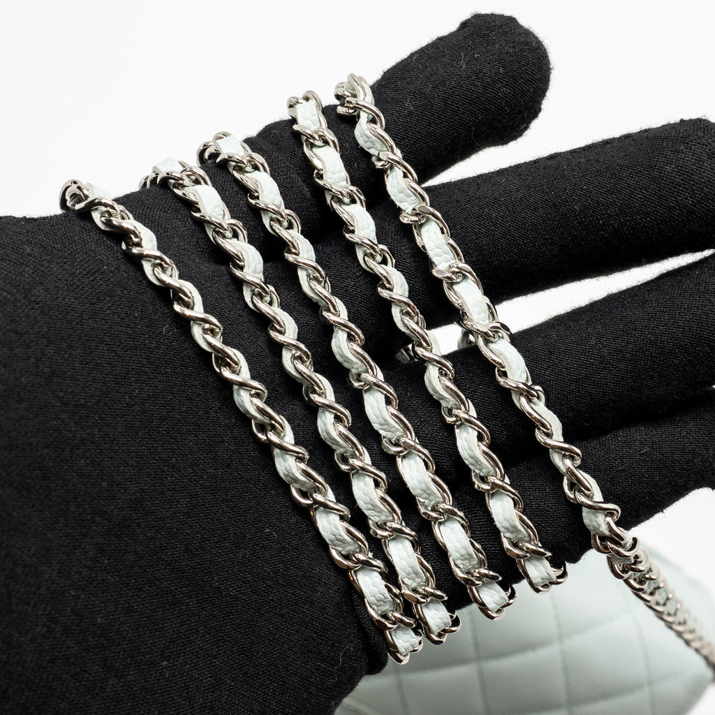 CHANEL SUNGLASSES CASE CLUTCH WITH CHAIN CAVIAR LIGHT BLUE SHW