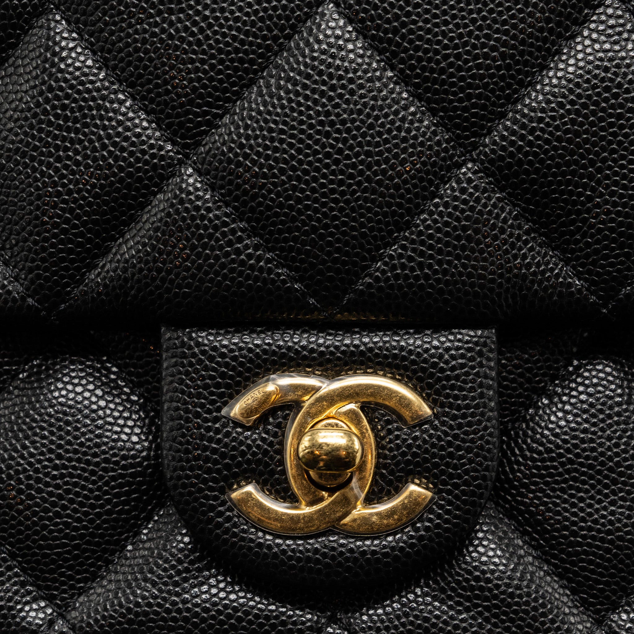 CHANEL QUILTED FLAP BAG WITH DOUBLE AND CC LOGO CHAIN CAVIAR BLACK GHW (MICROCHIP)