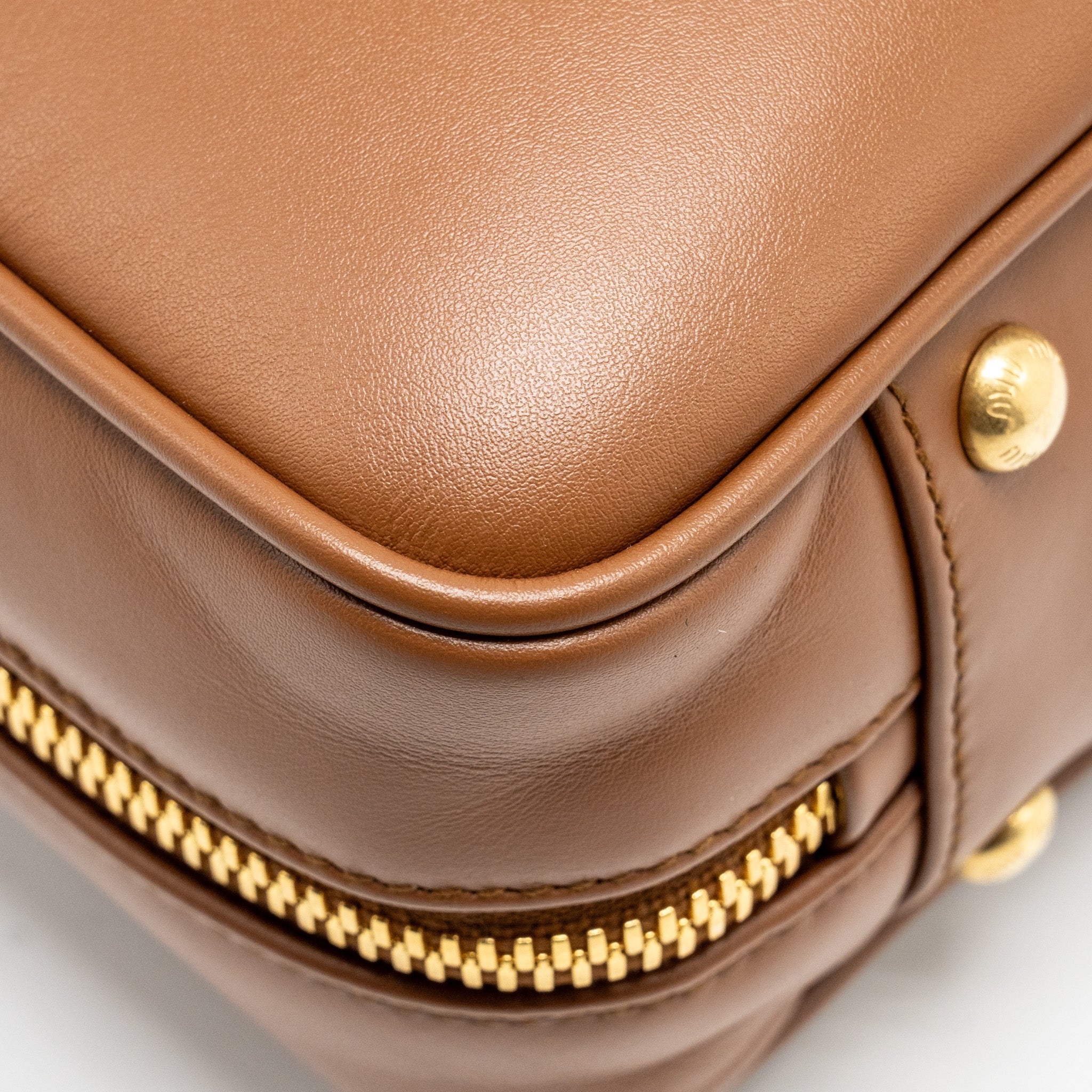 MIU MIU COGNAC ARCADIE LEATHER BAG GHW