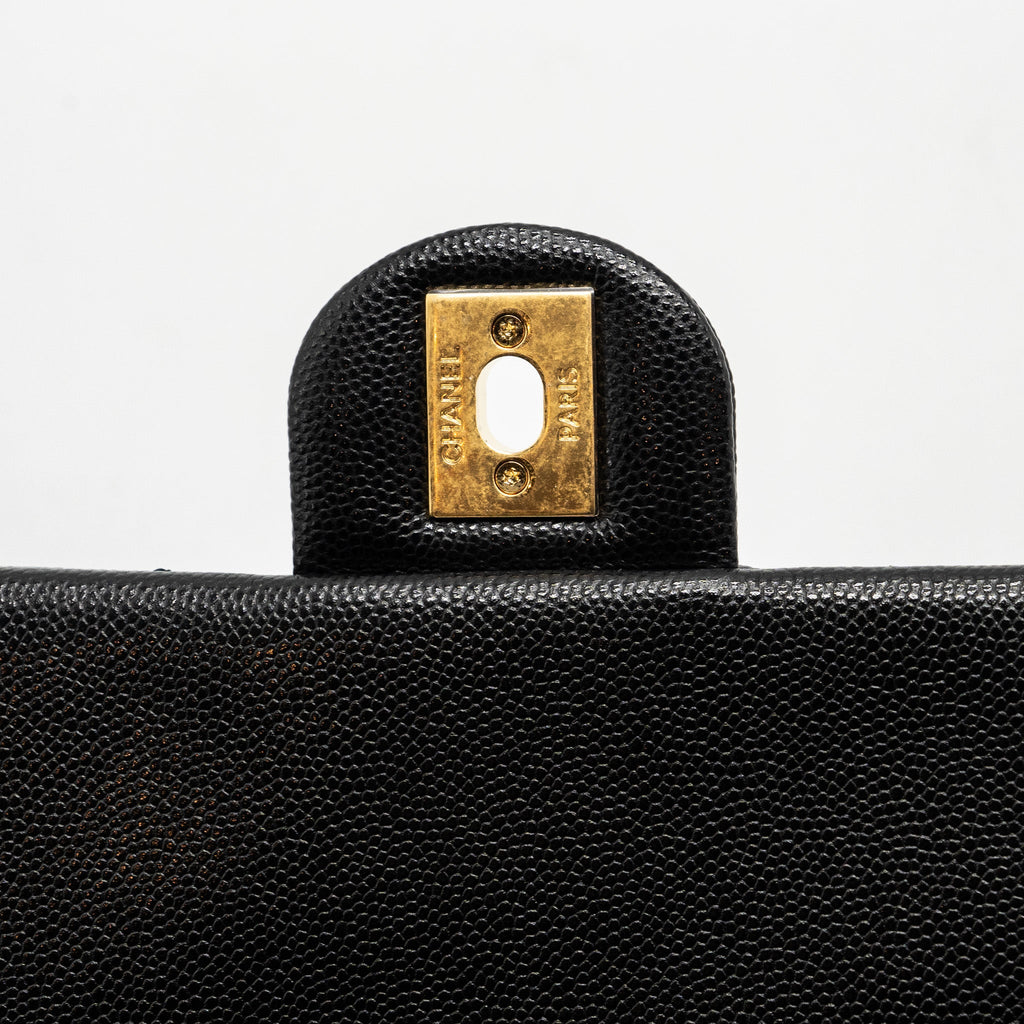 CHANEL QUILTED FLAP BAG WITH DOUBLE AND CC LOGO CHAIN CAVIAR BLACK GHW (MICROCHIP)